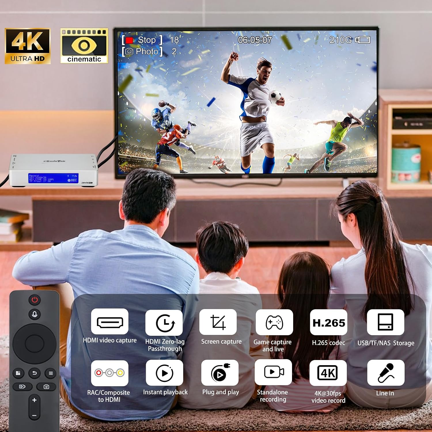 Zowietek 4K HDMI Video Recorder with Analog to Digital Converter, ZowieREC | RCA/CVBS for VHS, VCR, DVR, DVD, Hi8, Mini DV, Camcorder, Cassette