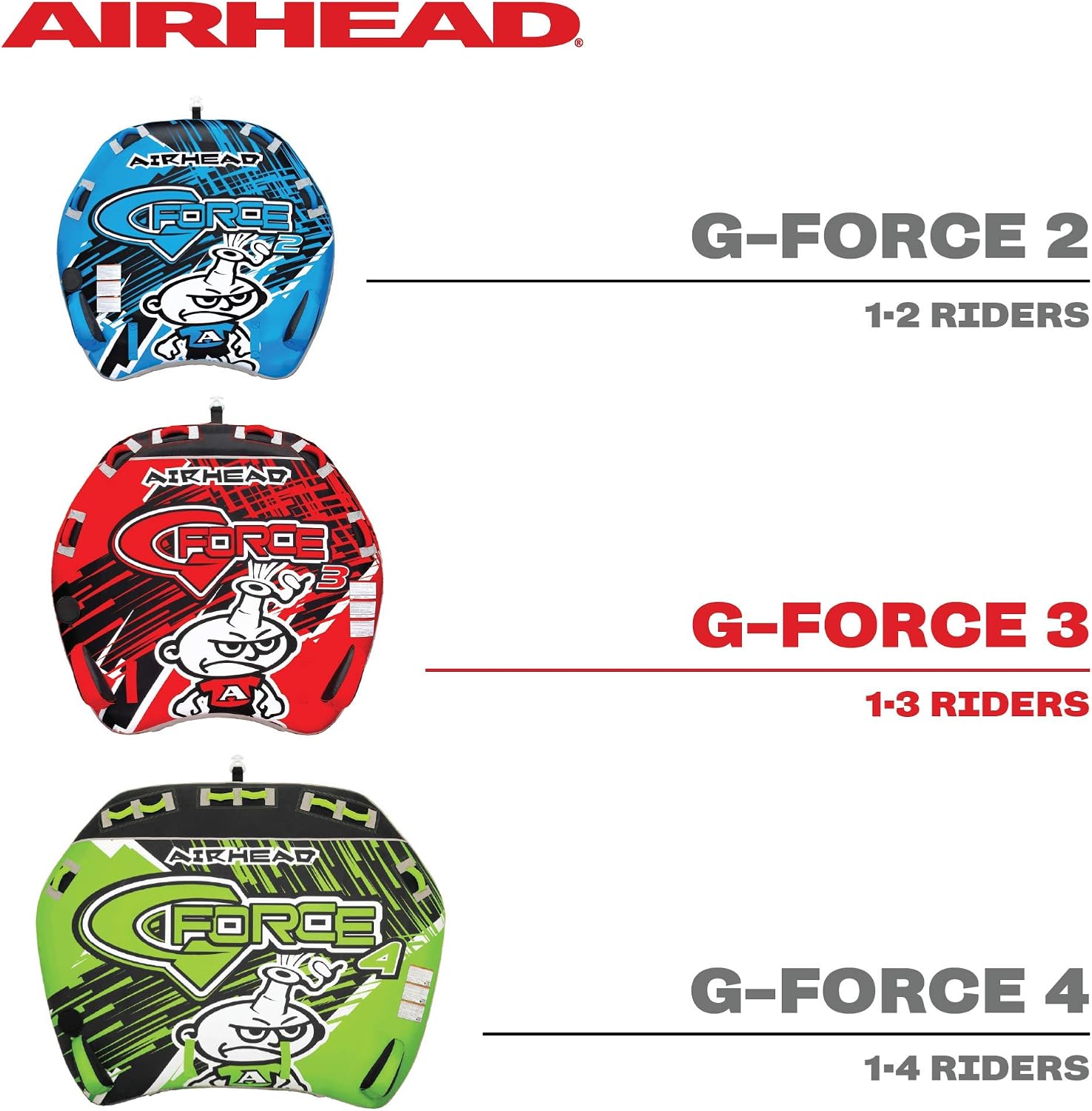 Airhead G-Force Towable Tube for Boating, 1-4 Rider Inflatable Boat Tube for Water Tubing, Heavy Duty Full Nylon Cover, Stabilizer Fins with Neoprene Knuckle Guards, Speed Safety Valve