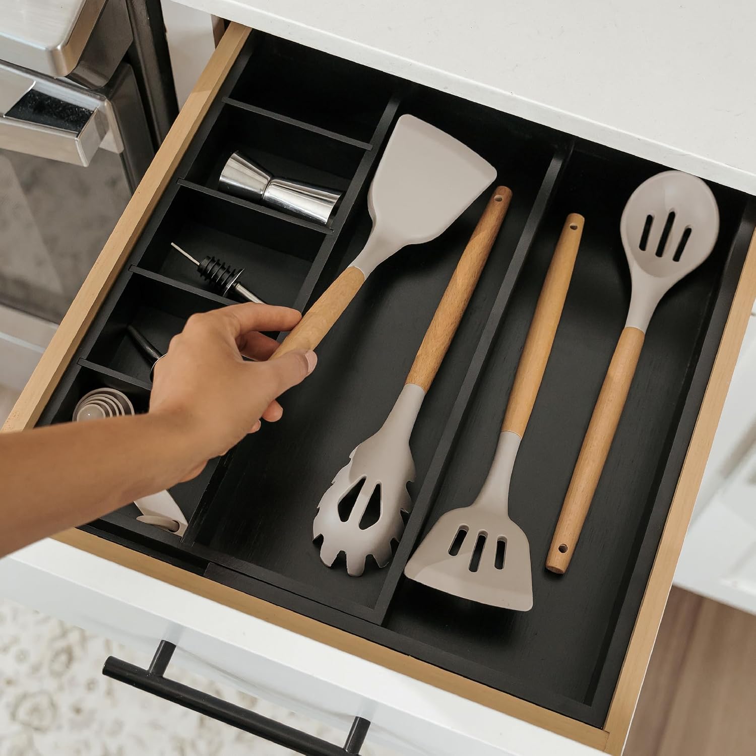 Utensil & Junk Drawer Organizer, 16-28 in, Bamboo | Food-safe contract grade, 100% sustainable wood, non-slip, adjustable