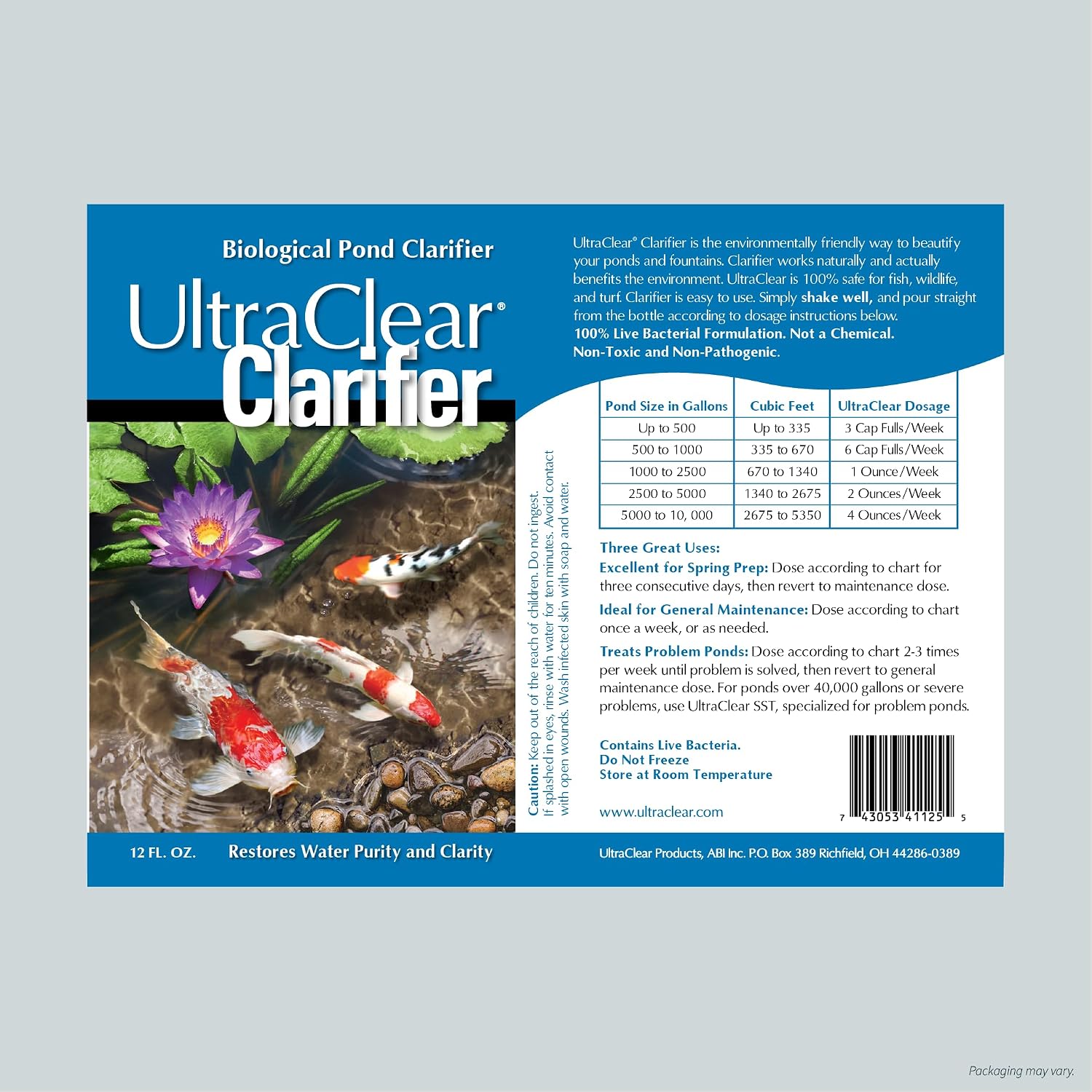 Pond Clarifier for Outdoor Ponds - Treats up to 80,000 Gallons - Concentrated Live Beneficial Bacteria - - Clears Cloudy Pond Water - Safe for Fish, Plants, Pets and People