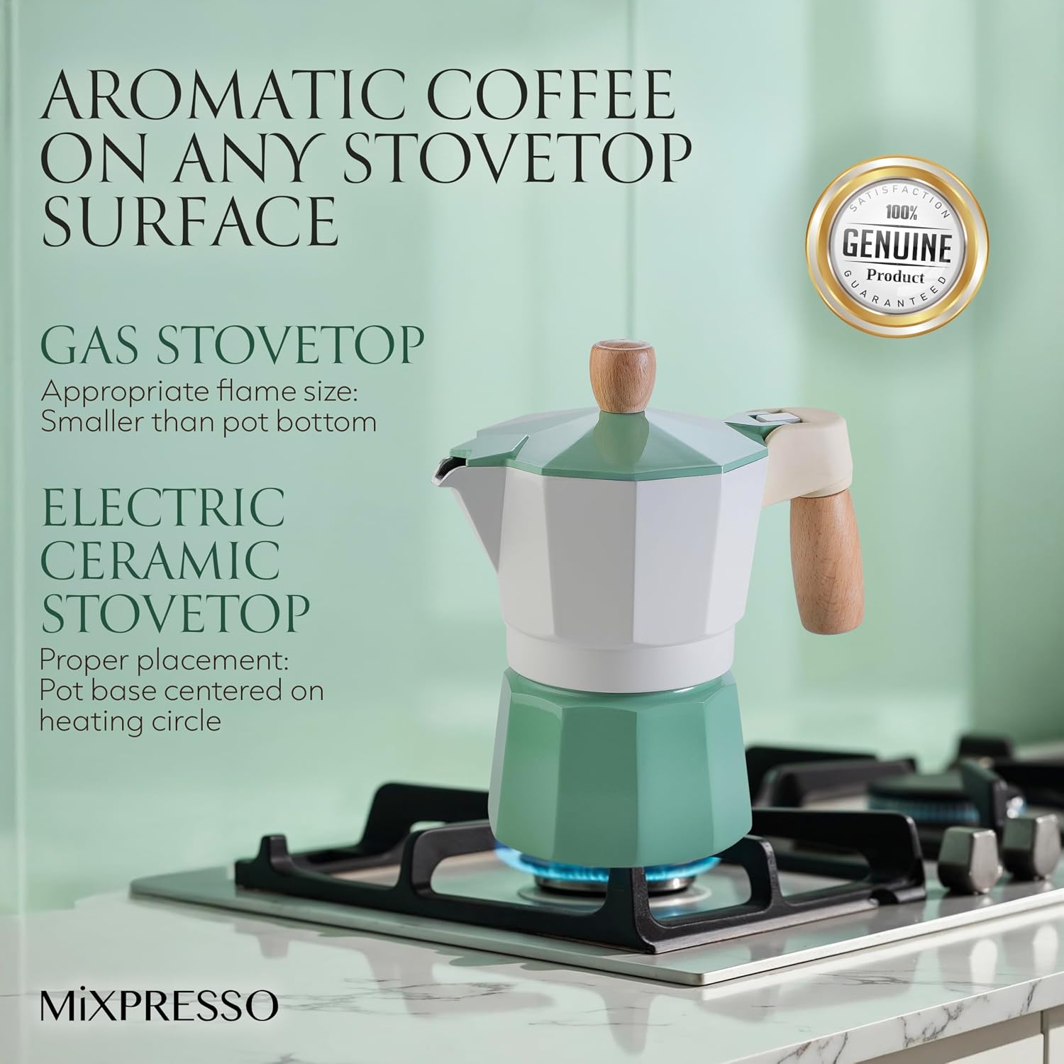 Mixpresso 3 Cup Moka Pot Stovetop Espresso Maker, Italian Cuban Coffee Pot