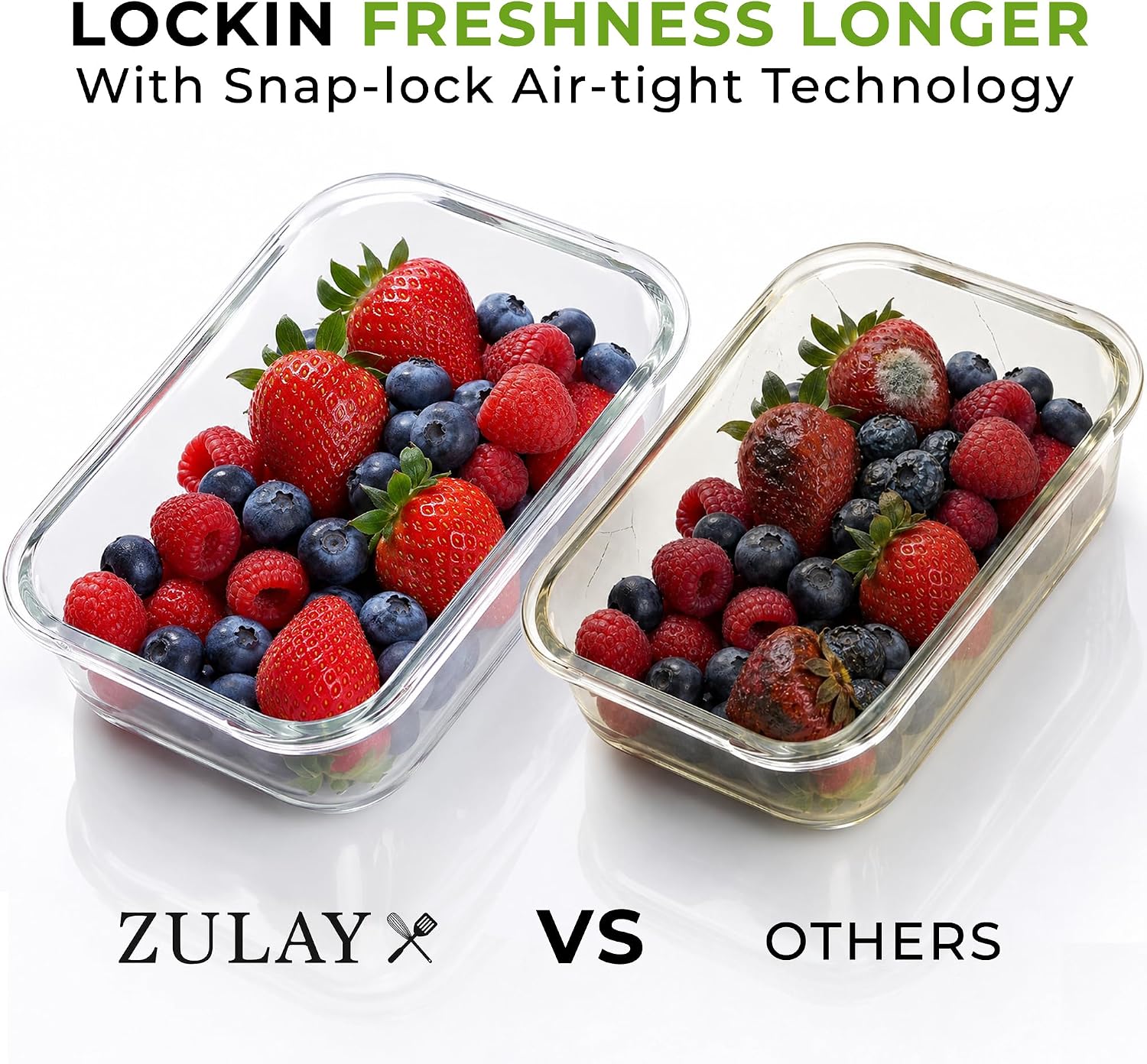 Zulay Kitchen 5 Piece Large 36oz Glass Storage Container Sets with Lids - Premium BPA Free Borosilicate Glass Food Storage Containers - Leak-Proof