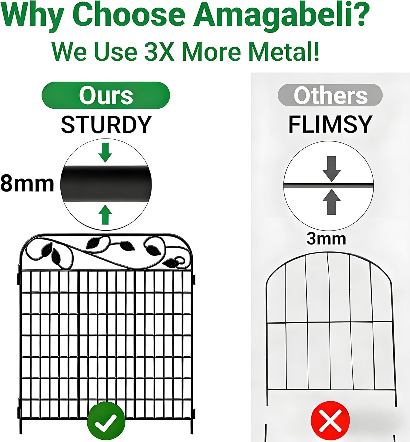 AMAGABELI 10 Panels 17in(H)×10ft(L) Decorative Garden Fences and Borders for Dogs No Dig Rustproof Metal Fence Panels Garden Edging Border Animal Barrier Fencing for Flower Beds Yard Patio Decor Black