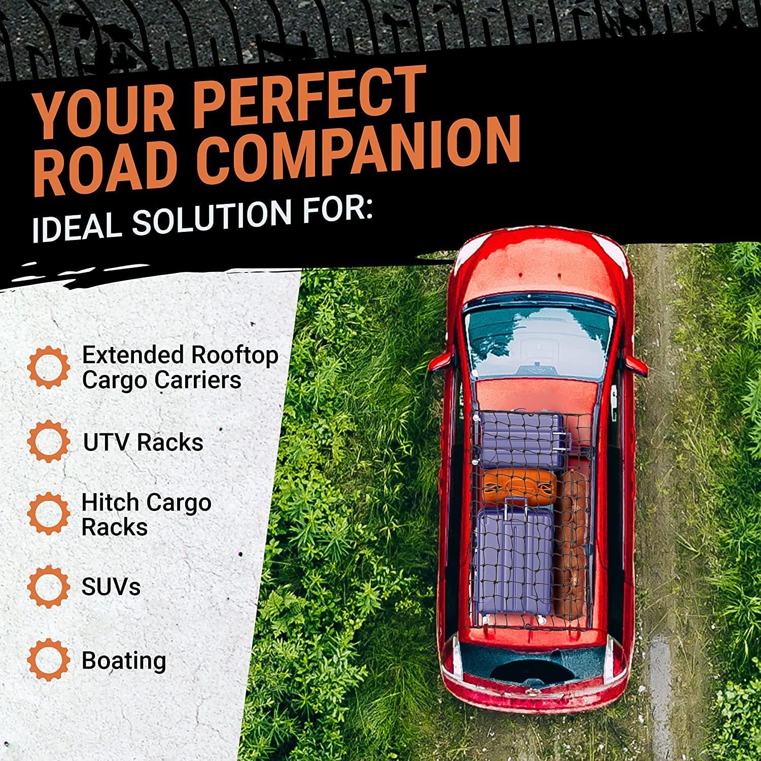 Cargo Net for Roof Rack - 22 x 38 Inch, Heavy-Duty, Mesh Square Bungee Netting with 12 Black Clips and Storage Bag - Holds Small and Large Loads