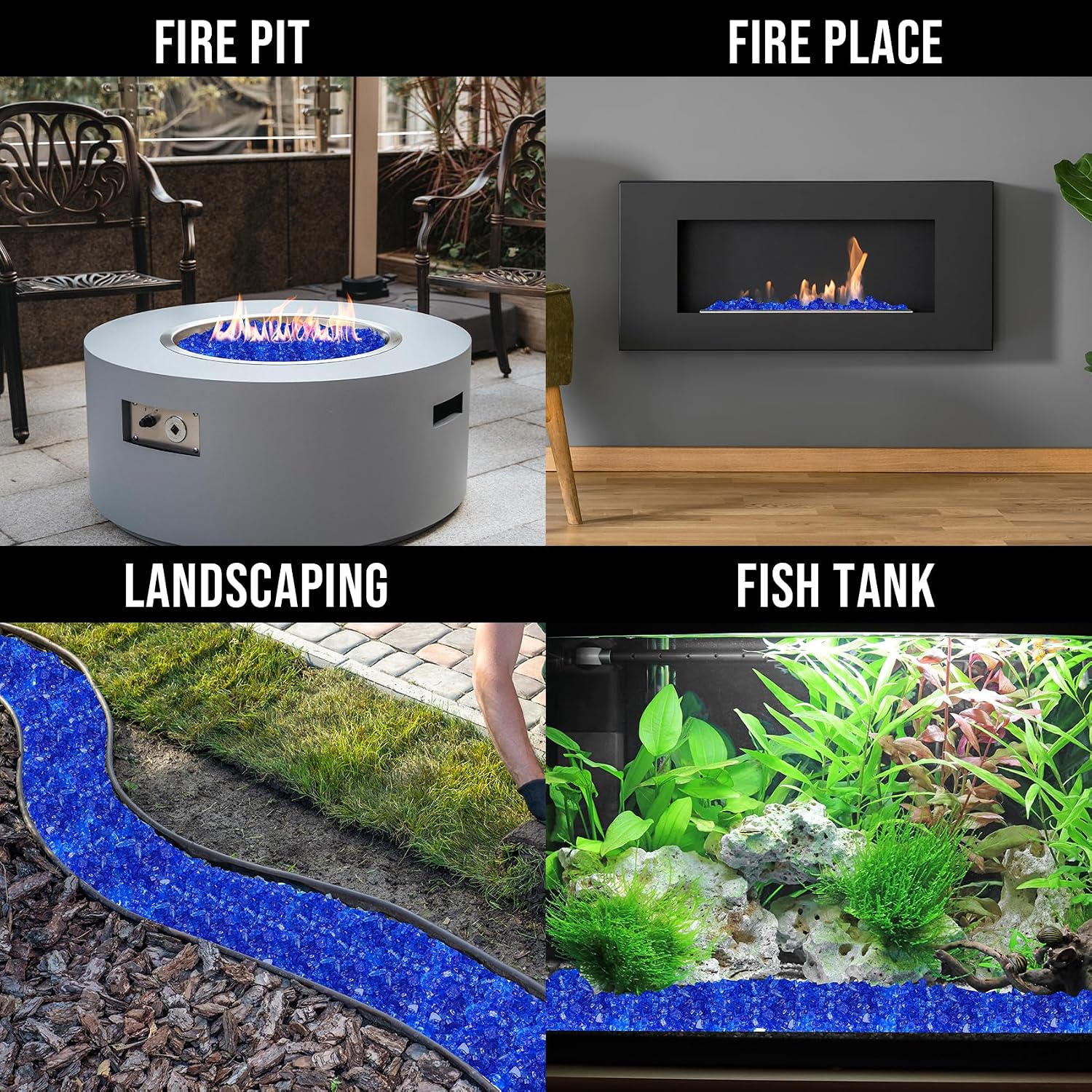 Skyflame 1/4" Pacific Blue Regular Fire Glass for Fire Pit Fireplace