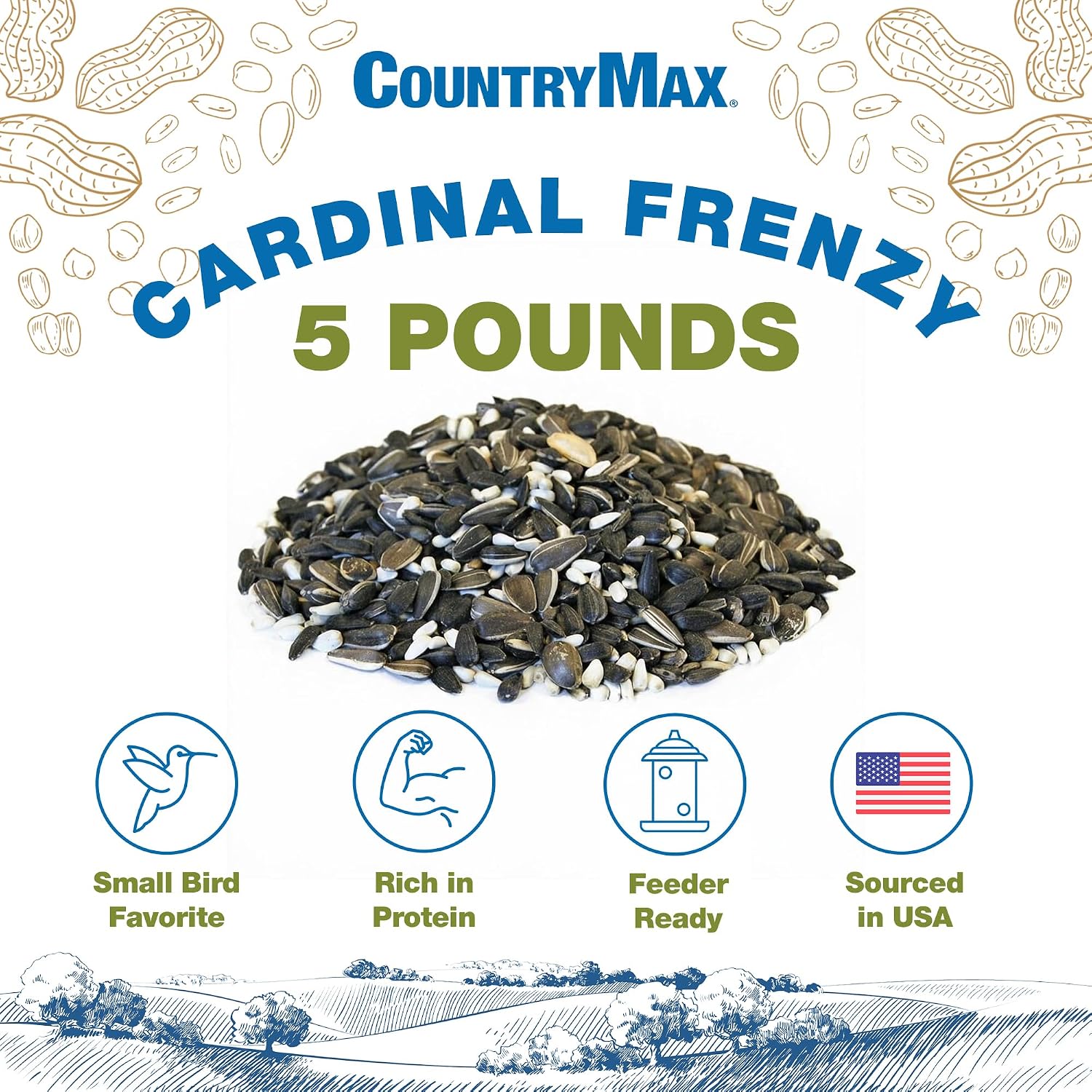 Backyard Seeds Cardinal Frenzy Bird Seed Mix - 5 lb - Premium Black Oil Sunflower & Safflower Blend - High-Energy Wild Bird Food for Cardinals, Finches, Grosbeaks - Resealable Bag (5 Pounds)