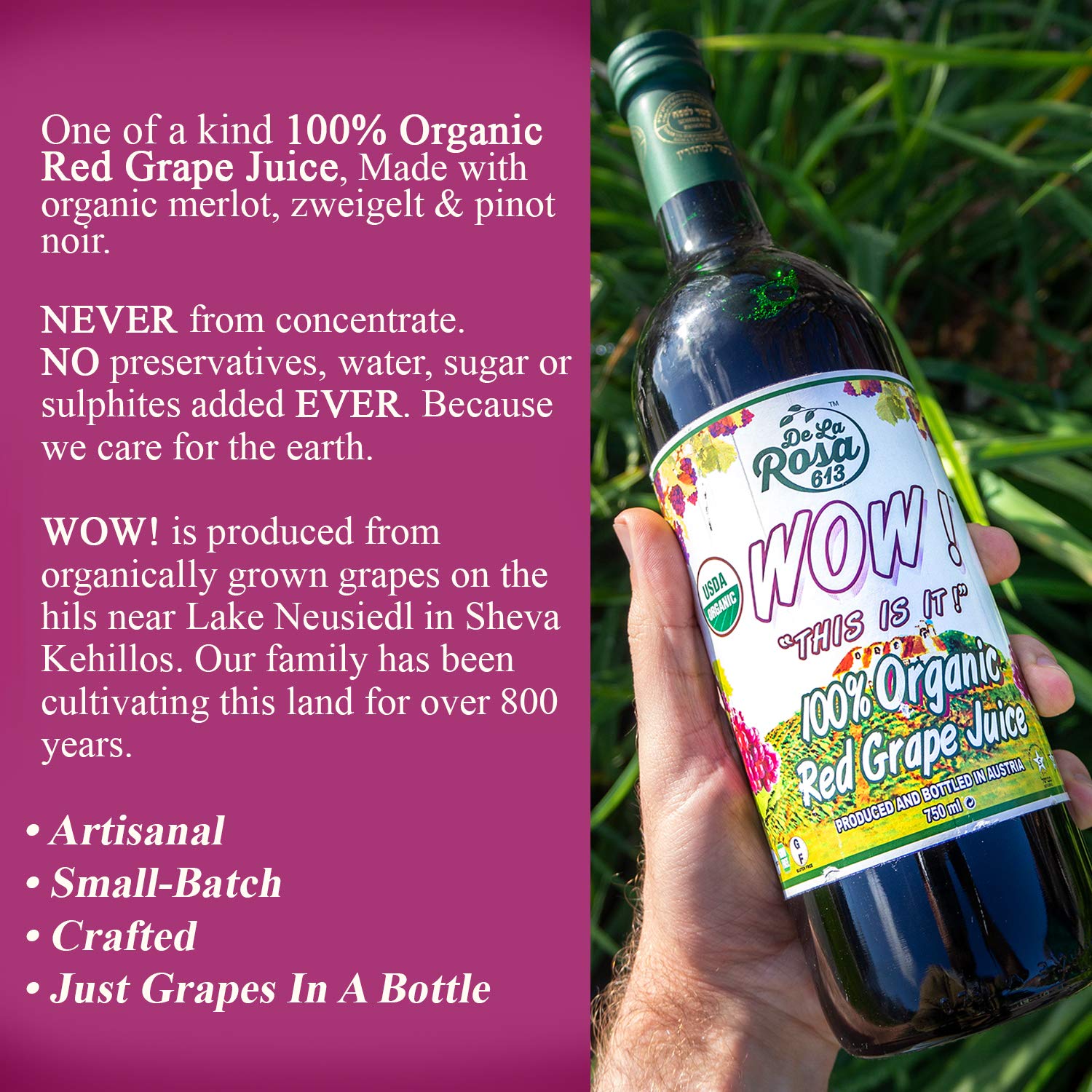De La Rosa Organic Austrian Kosher Red Grape Juice (25.4 oz - 2pack)
