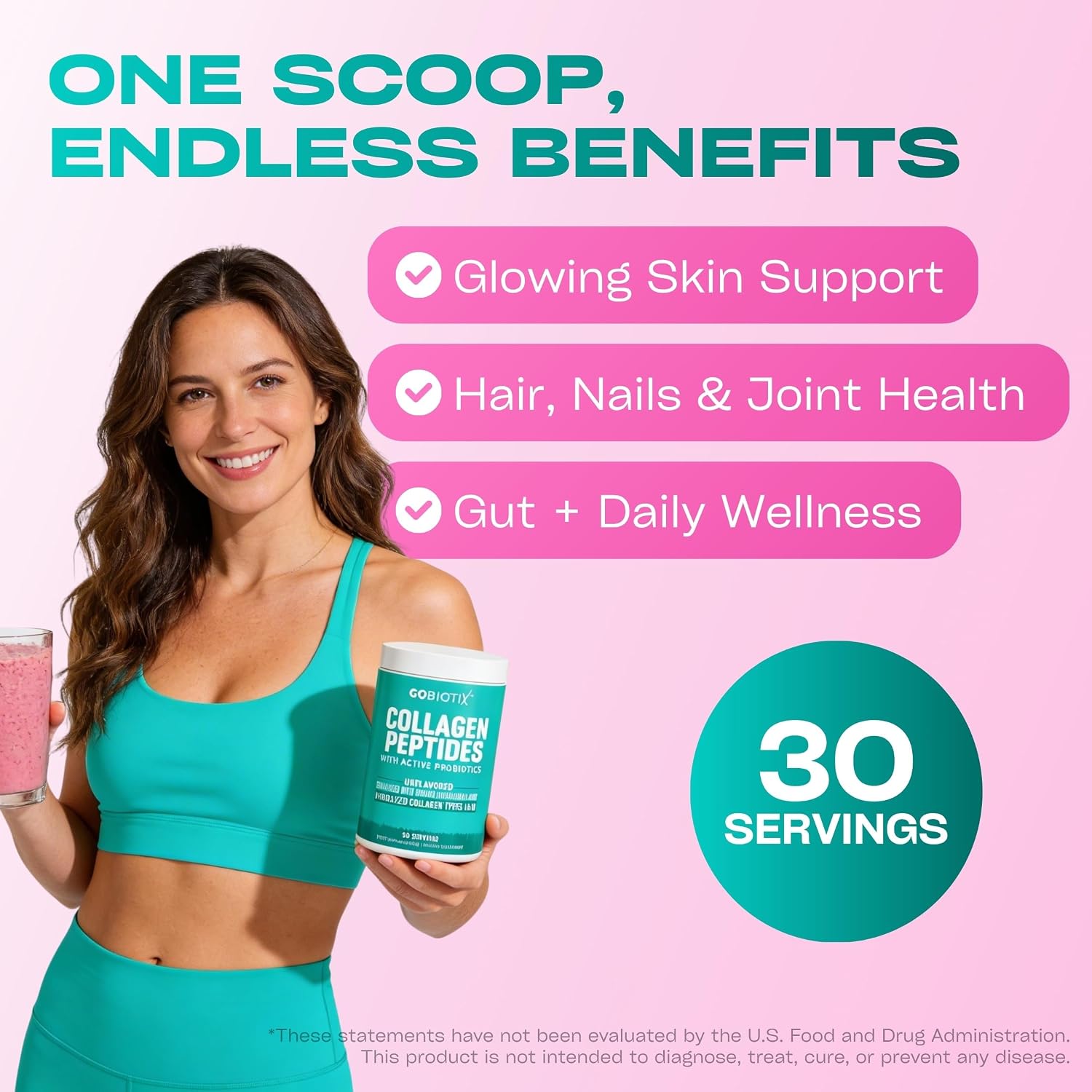 GOBIOTIX Collagen Peptides Powder with Probiotics, Biotin & Hyaluronic Acid - Hydrolyzed Collagen Supplement for Women - Hair Skin Nails