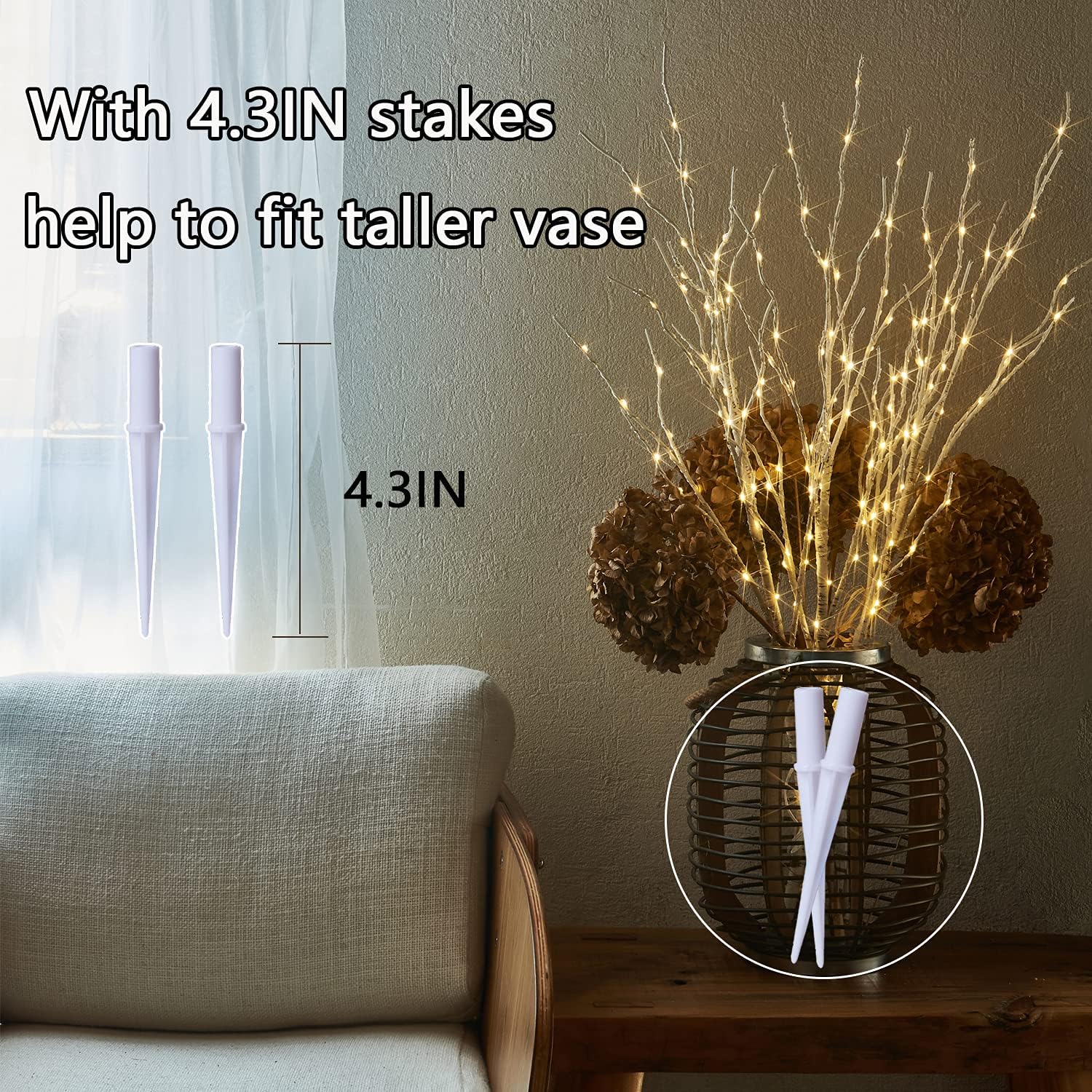 Fudios Lighted Branches with Timer 70 LED Fairy Lights 18in Battery Operated, Willow Branches with Lights for Vase Christmas Holiday Home Decor