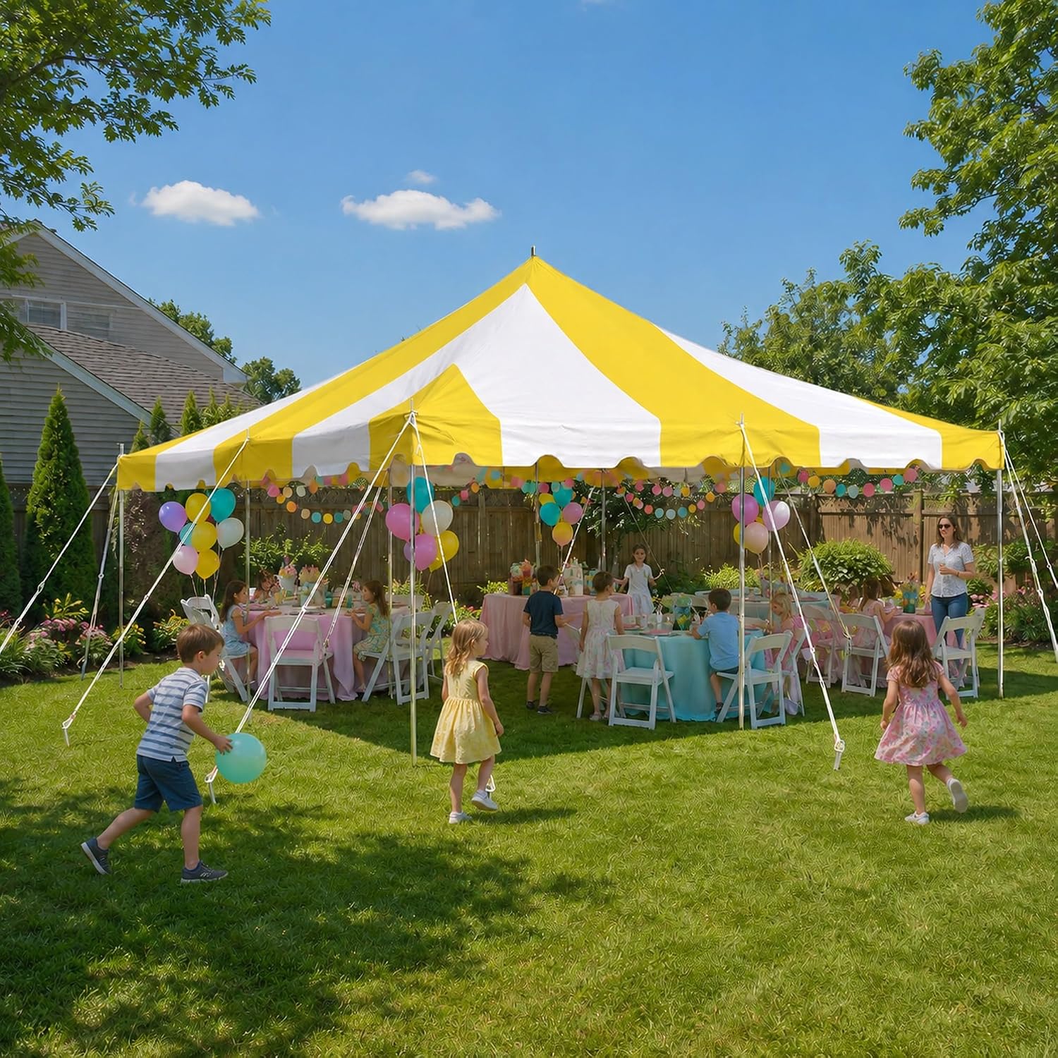 20’ x 20’ Weekender Canopy Pole Tent, Indoor and Outdoor Heavy Duty Easy Up, 80 Person Capacity Tent for Parties, Weddings, and Events, Commercial and Residential Use, PVC White Top | Easy Up Weekender Canopy Tent With 80 Person Capacity - Outdoor Canopi…