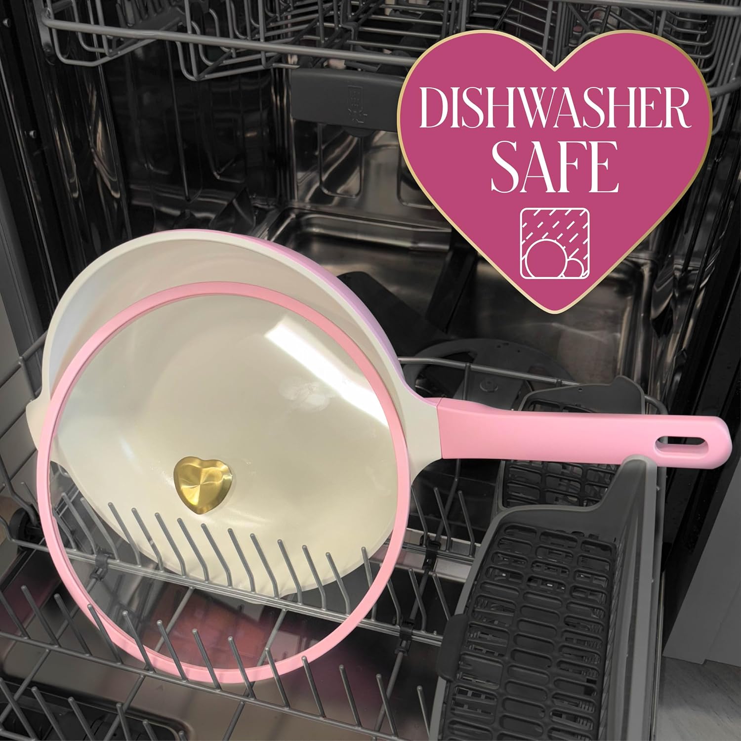 Paris Hilton Cast Aluminum Dutch Oven with Lid, Ceramic Nonstick Coating Made Without PFAS, PFOA, PFOS & PTFE, Heart Knob, 4.3-Quart, Pink
