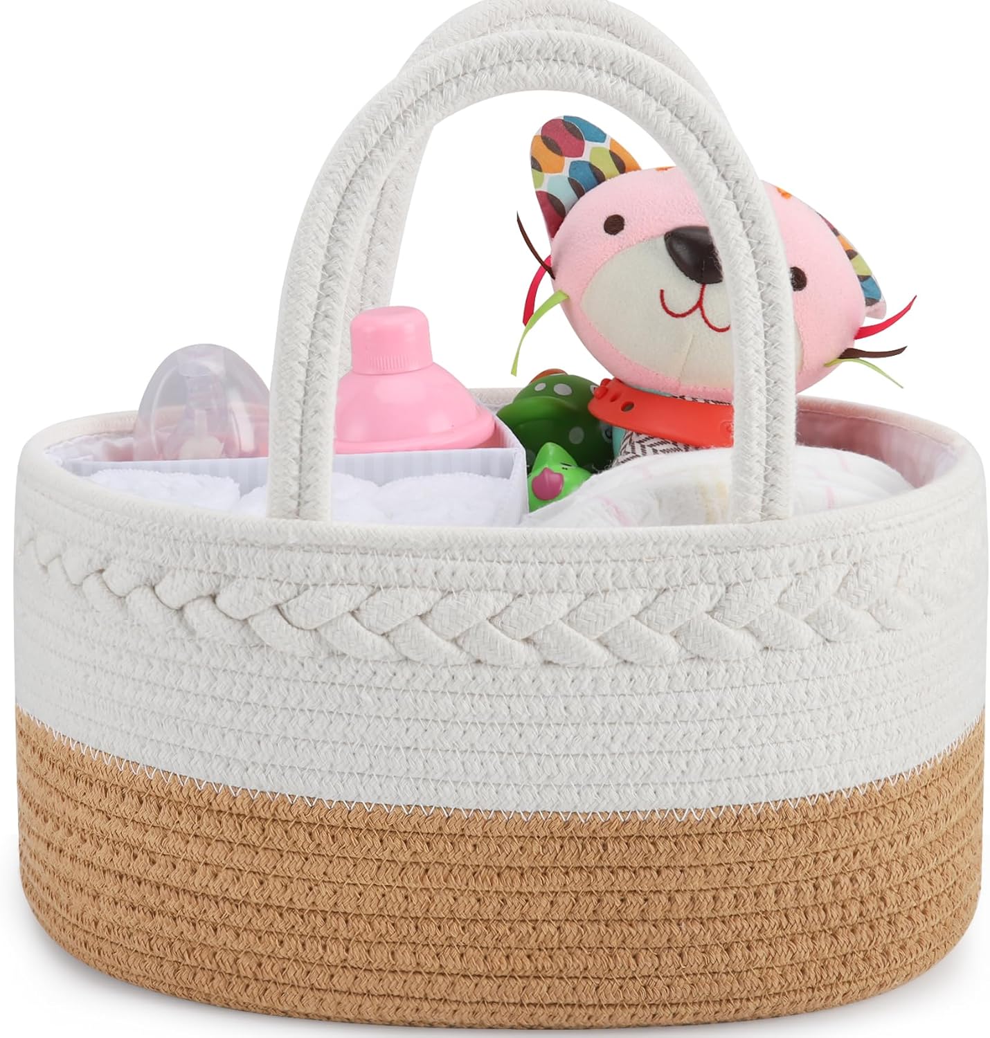 ABenkle Baby Diaper Caddy, Nursery Storage Bin and Car Organizer for Diapers and Baby Wipes, Cotton Rope Diaper Basket Caddy