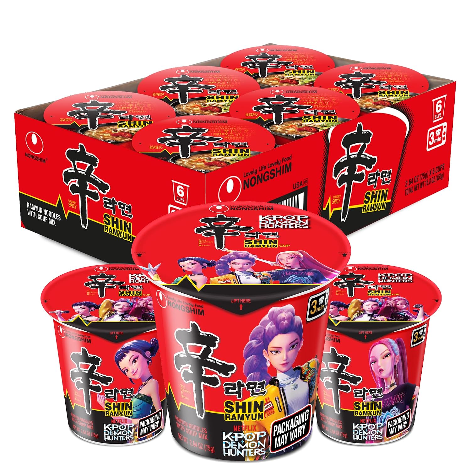 Nongshim Shin Ramyun Cup of Noodles, Spicy Signature Korean Instant Ramyun, Rich Beef Flavored Broth, Quick and Easy, Microwaveable Cup
