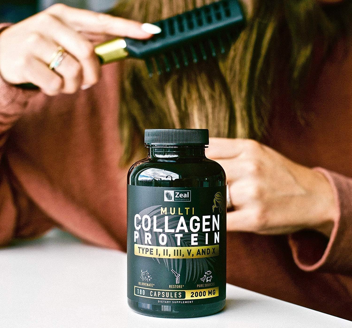 Multi Collagen Peptides Pills (Types Ⅰ, Ⅱ, Ⅲ, Ⅴ, Ⅹ) Grass Fed Collagen Pills (180 Capsules) - Hydrolysate Collagen Protein Blend for Hair