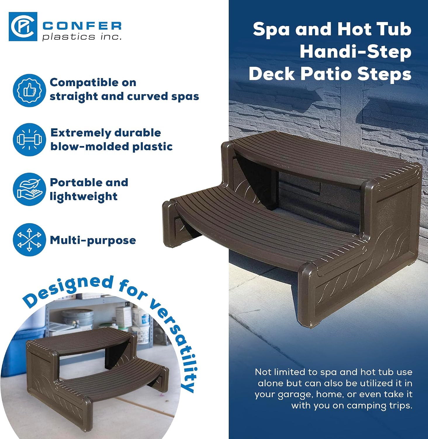 Confer Plastics Resin Multi Purpose Outdoor Non Slip Portable Spa and Hot Tub Handi-Step Deck Patio Steps Accessories, Charcoal Grey