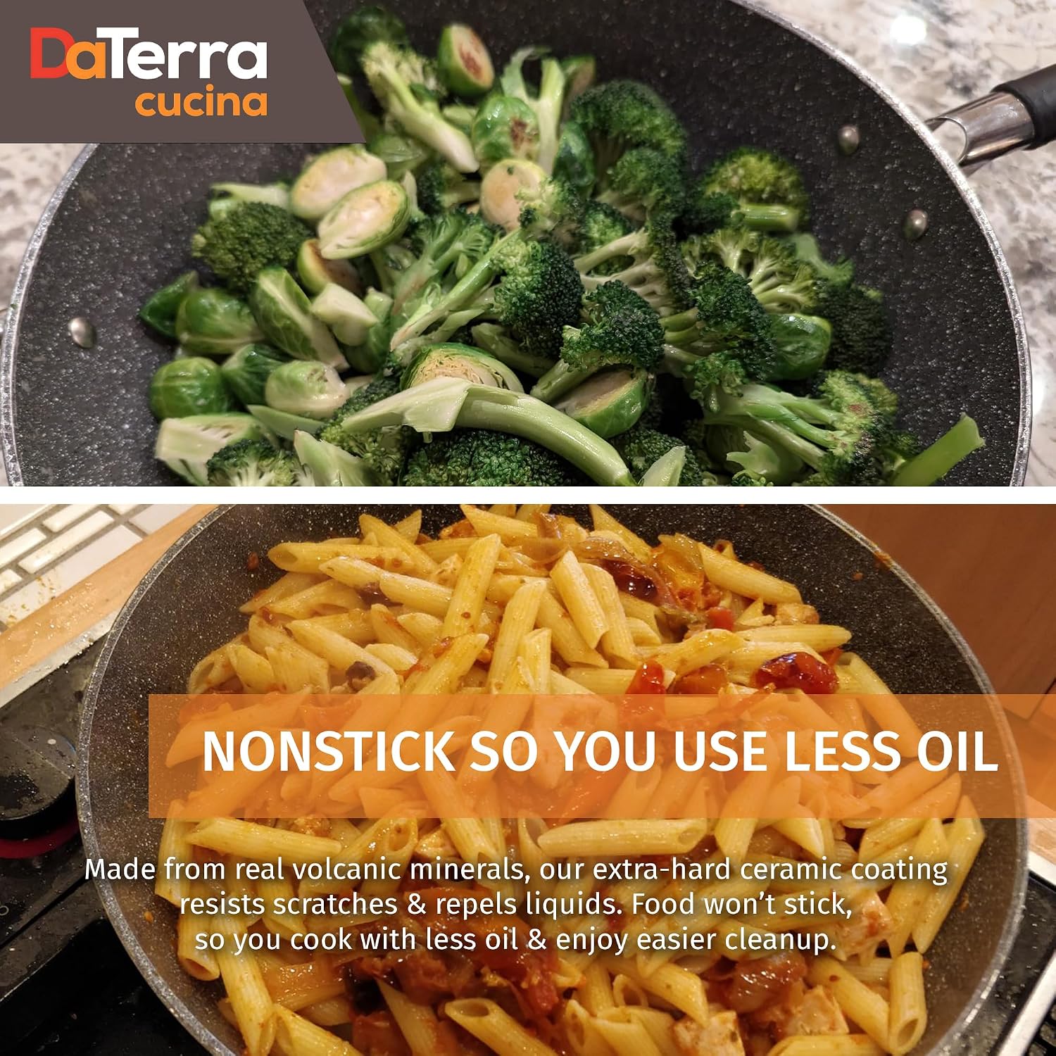 DaTerra Cucina - Nonstick Ceramic Wok with Lid - Oven & Induction Safe, 13"