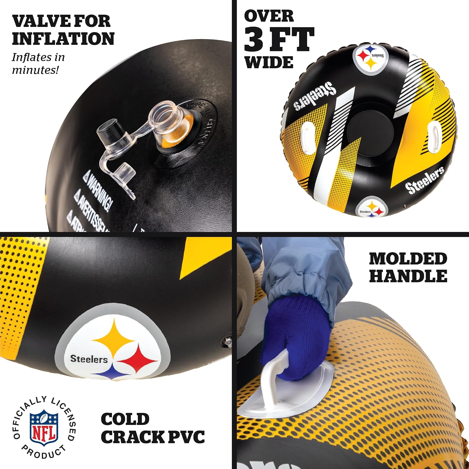 Big Mouth Inc NFL Snow Tube, Heavy Duty Inflatable Snow Sled for Winter Tubing, Ride-On Snow Tube with Handles for Kids and Adults, Outdoor Winter Fun and Football Fan Gifts