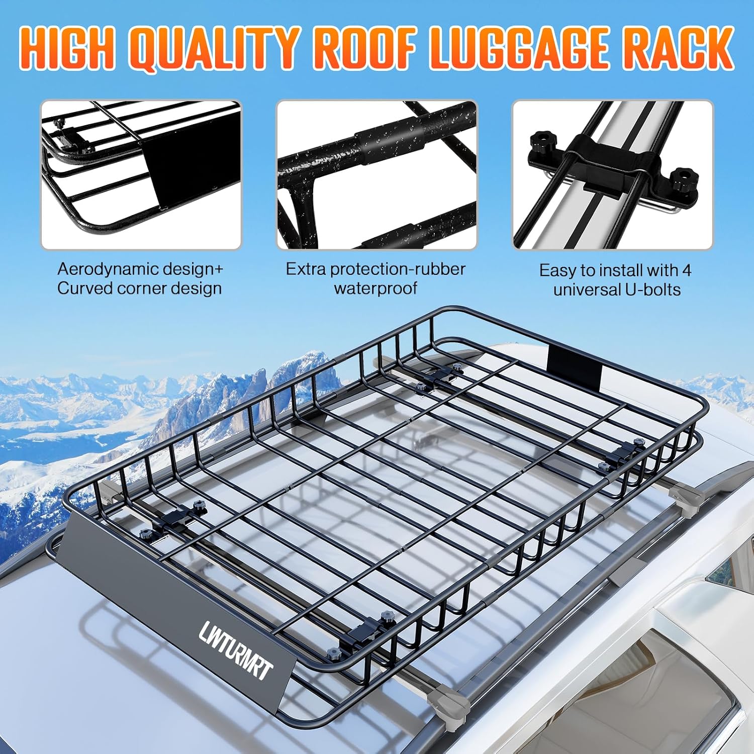 LWTURMRT 64 x 39 Inch Universal 300LB Heavy Duty Roof Rack Cargo with Cargo Net, Car Top Luggage Holder Carrier Basket for SUV