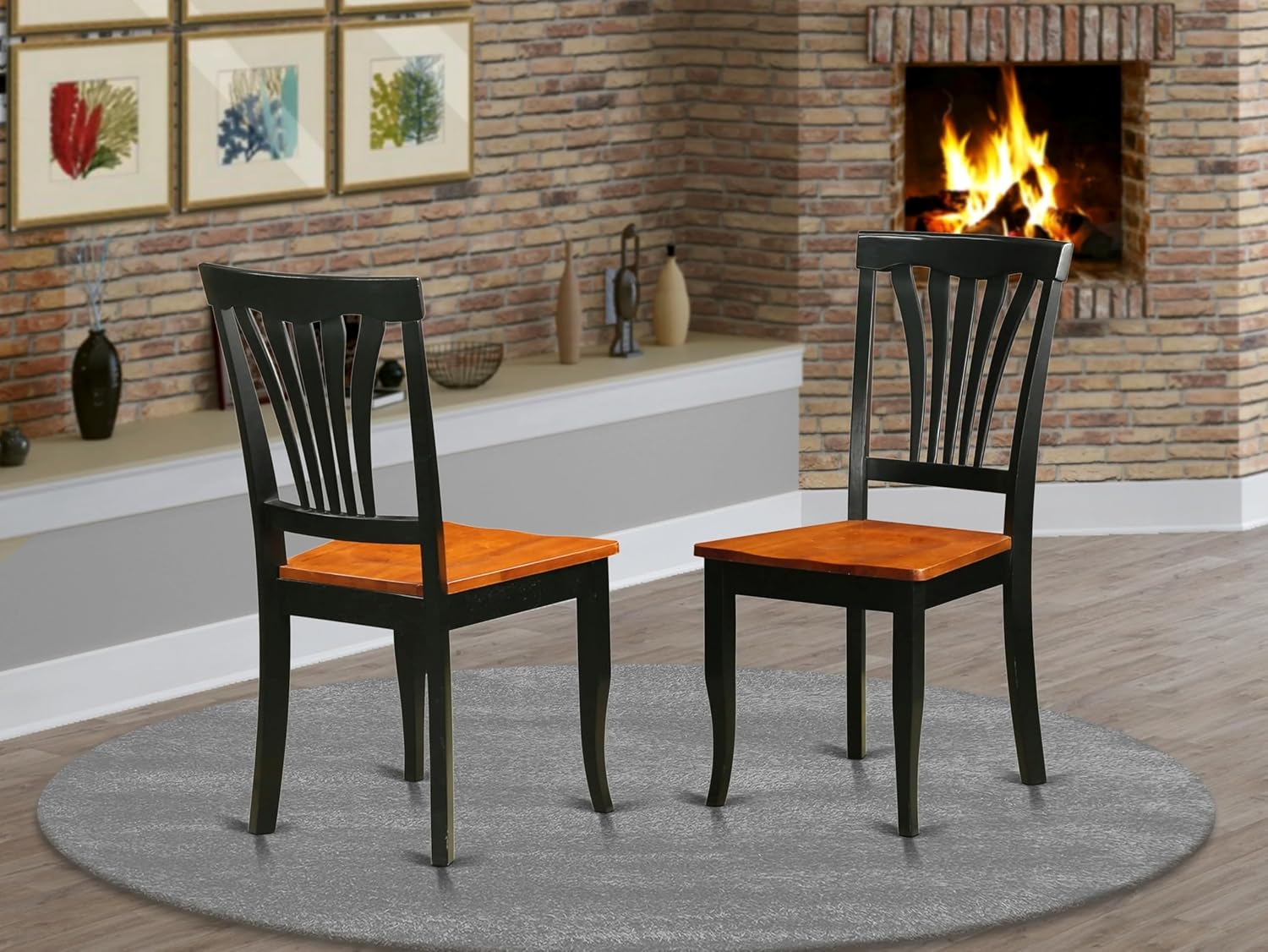 East West Furniture AVC-SBR-LC Avon Dining Chairs - Faux Leather Upholstered Wood Chairs, Set of 2, Saddle Brown