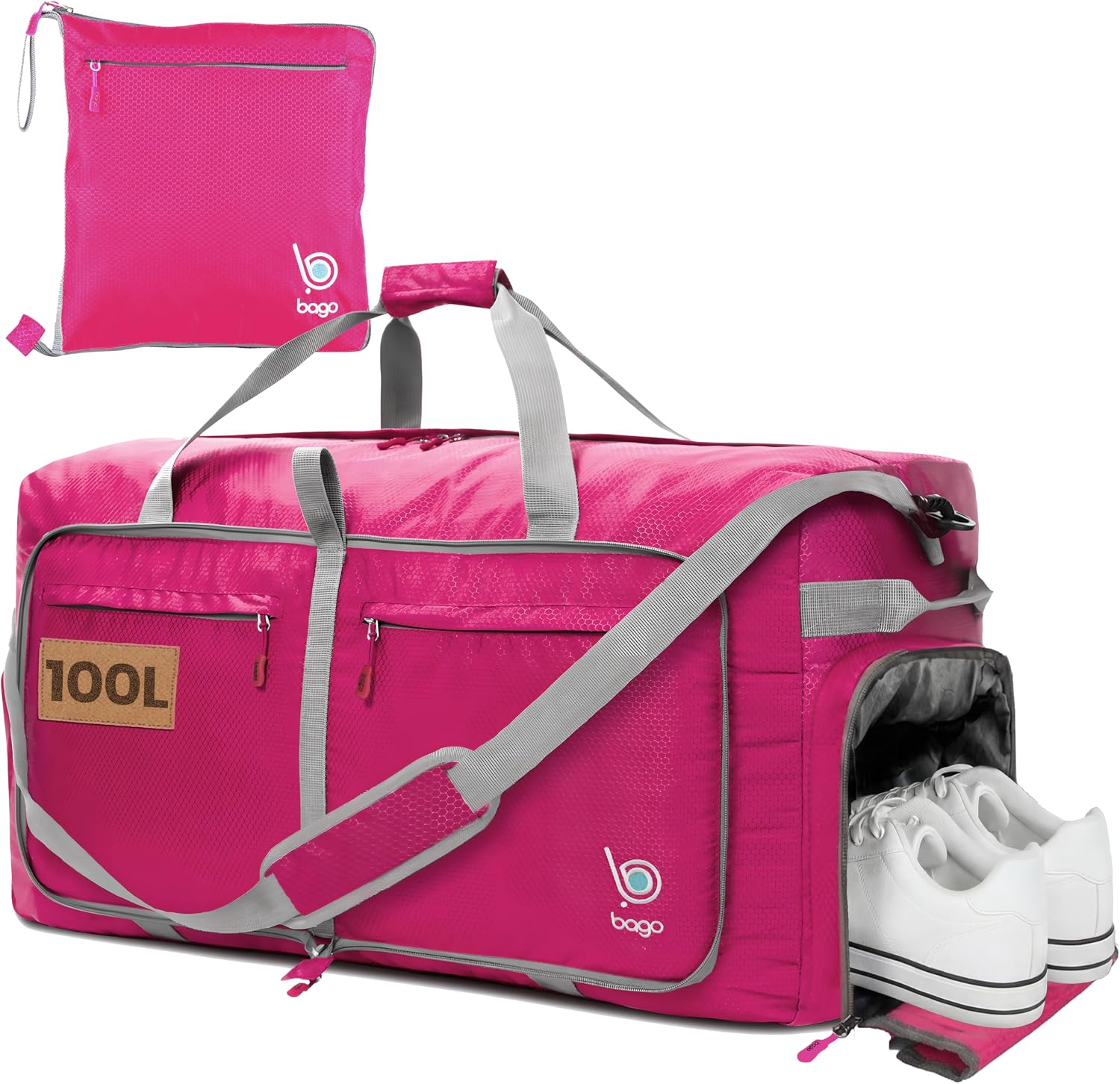 Bago Large Duffle Bag for Travel Women & Men. Durable Lightweight Foldable Travel Duffel Bags For Traveling Women. 80L Duffle Bags For Overnight Bag With Shoe Compartment Collapsible Weekender duffel