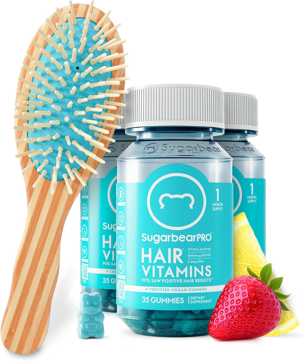 SugarbearPRO Hair Vitamin Gummy 2 Month Supply Extra Strength Biotin 6000mcg, Growth for Men & Women, Vegan Vitamin B12, MSM, Inositol, Omega 3, Elderberry, Certified Kosher, Halal, Cruelty-Free