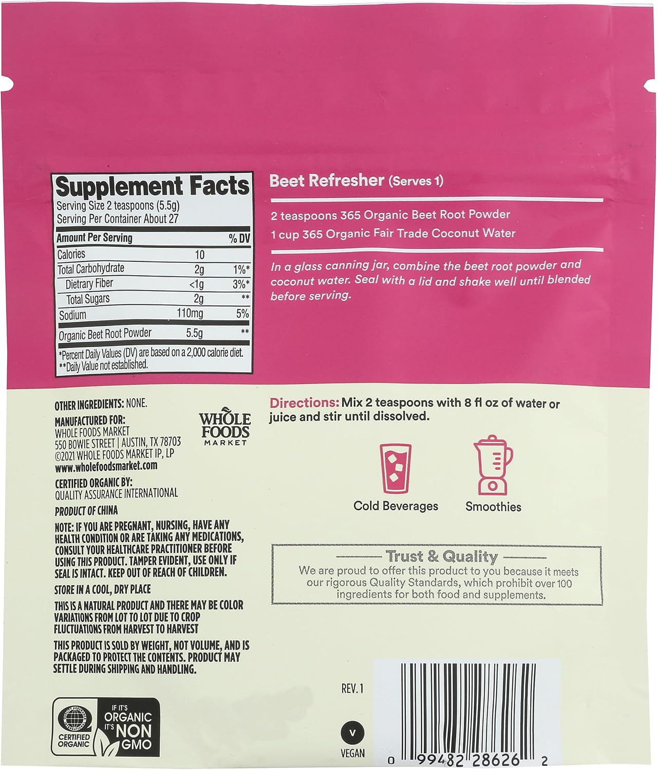 Whole Foods Market, Organic Beet Root, 5.5 oz