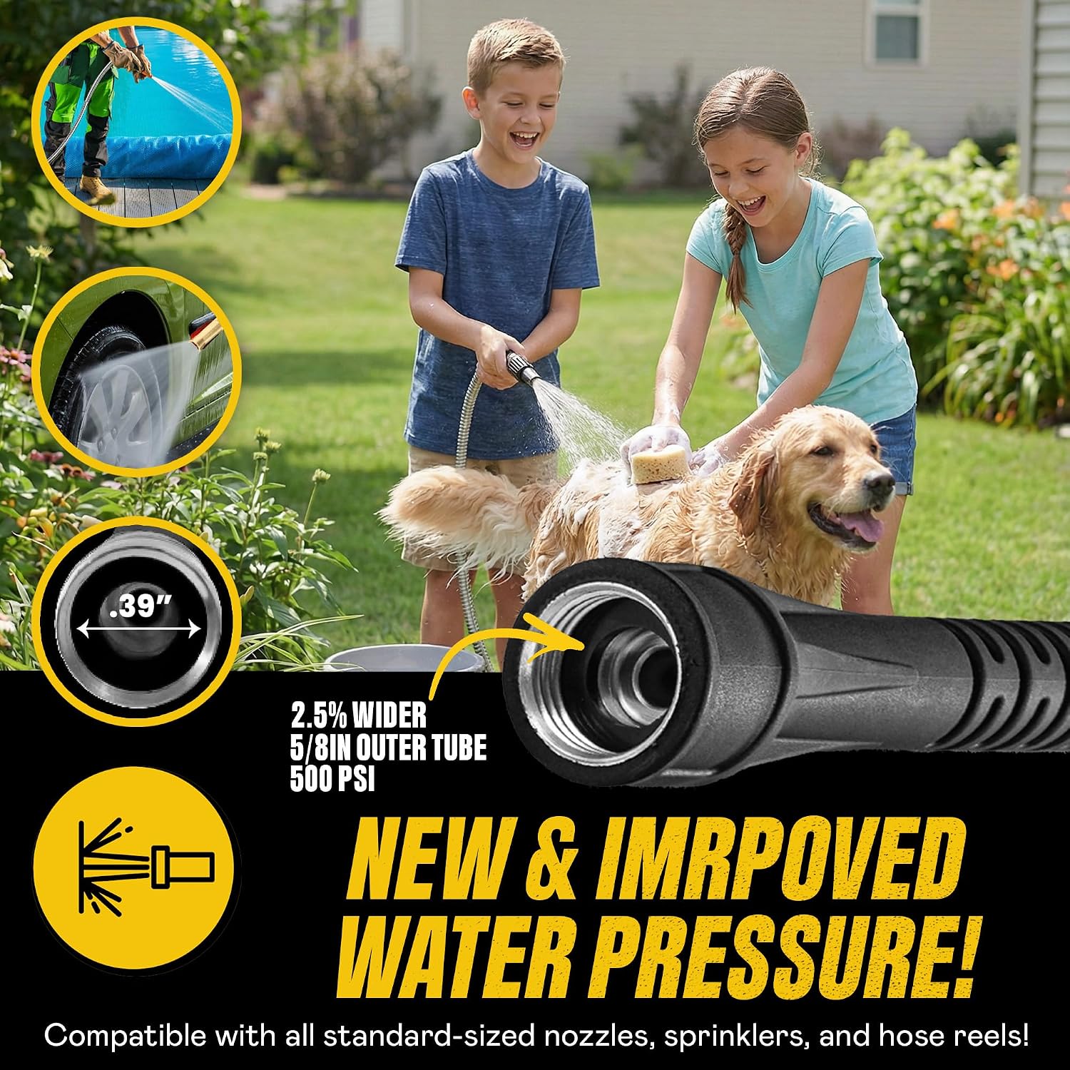 BIONIC STEEL 50 Ft Metal Garden Hose with Sprayer Nozzle | Non Kinking Design, Stainless Steel Heavy Duty Water Hose 50Ft x 5/8 in. Flexible & NON Expandable for Water Flow, 500 PSI