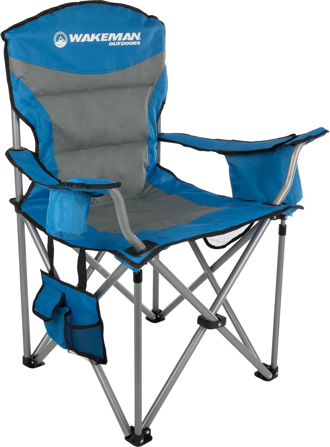 Oversized Camping Chair 300lbs - Heavy Duty Folding Chair with Cooler Pouch and Carry Bag for Camp Sites, Tailgates, or Beach by Wakeman (Blue)