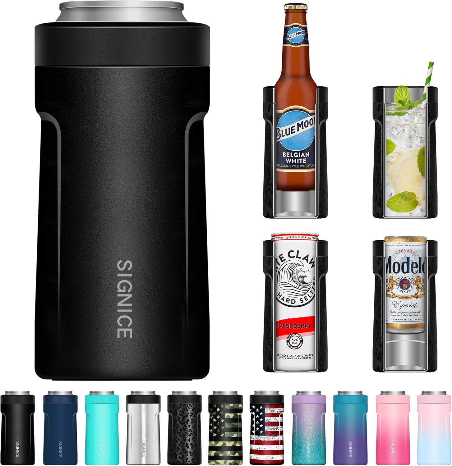 3 In 1 Insulated Universal Can Cooler - Signice Double Walled Vacuum Insulator Stainless Steel Slim Can Cooler for 12 Oz Skinny Tall Standard
