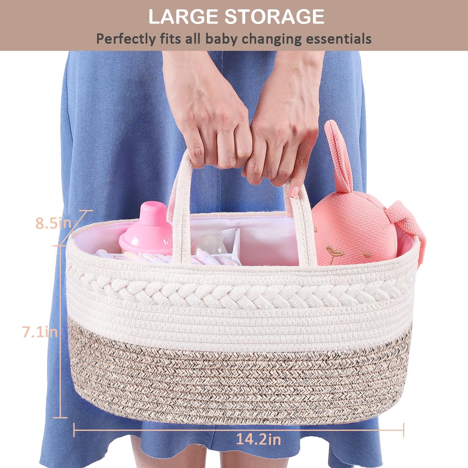 ABenkle Baby Diaper Caddy, Nursery Storage Bin and Car Organizer for Diapers and Baby Wipes, Cotton Rope Diaper Basket Caddy
