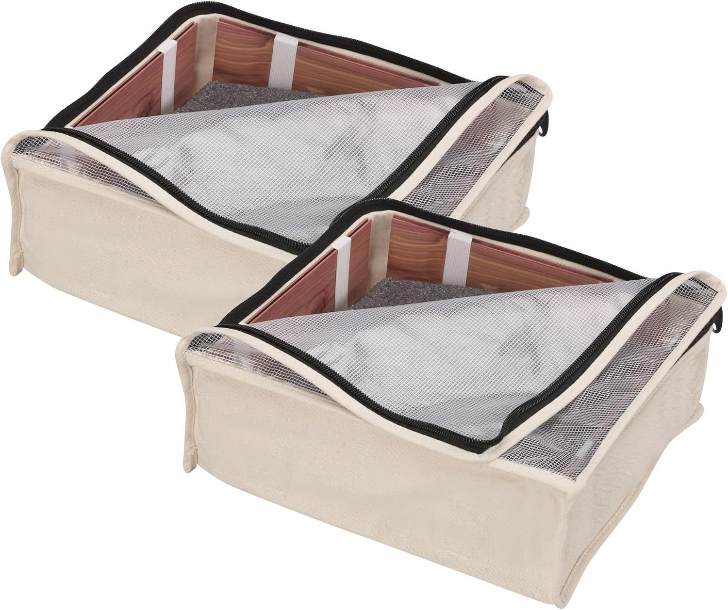 Household Essentials Canvas Sweater Storage Bags, 2-Pack, Breathable Cotton, Under-Bed Zippered Storage with Clear Top Window, Stackable, Cedar Insert Compatible (Not Included), Natural