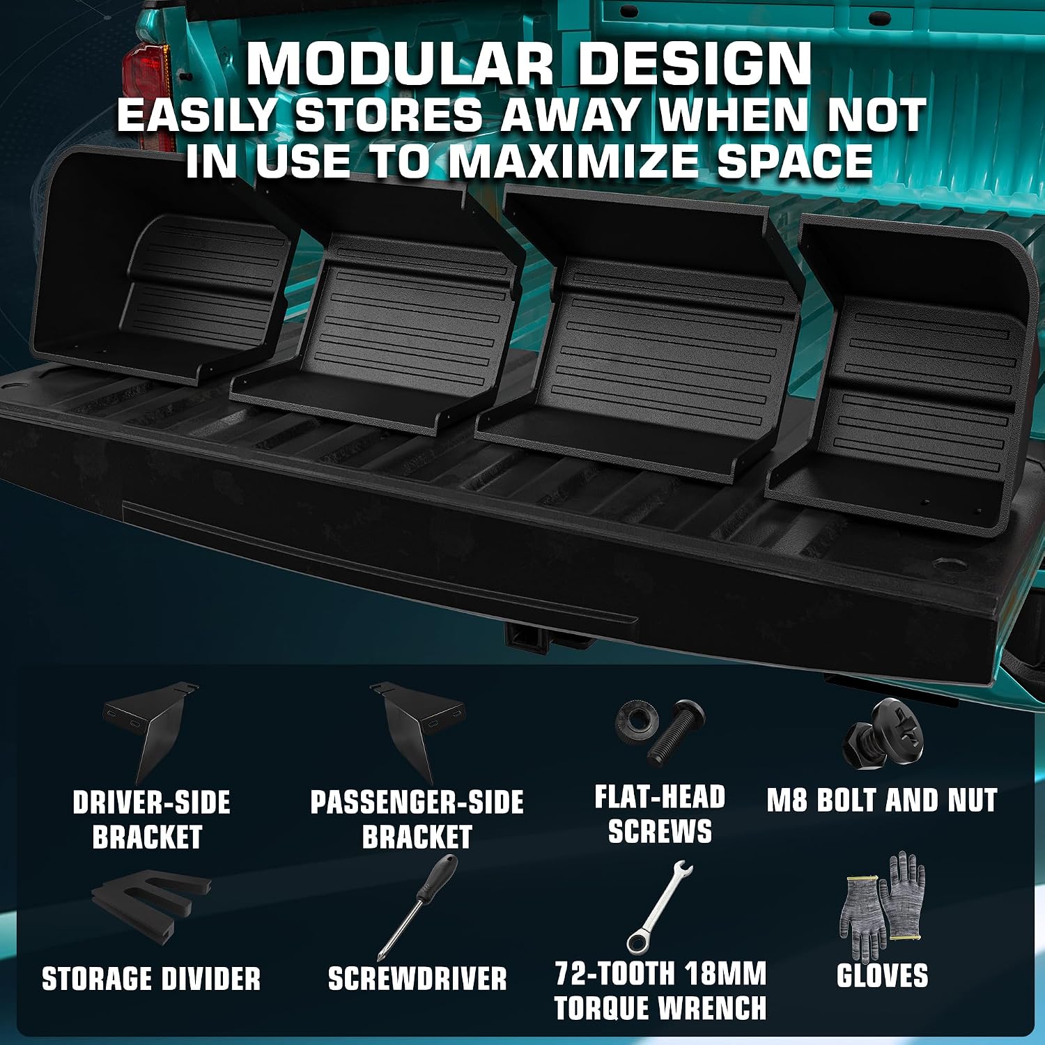 Rear Truck Underseat Storage Box, Fit 2017-2026 Ford F-250 F-350 Super Duty and 2015-2026 Ford F-150 SuperCrew Crew Cab Heavy Duty Rear Under Back Seat Box Organizer, Anti Slip