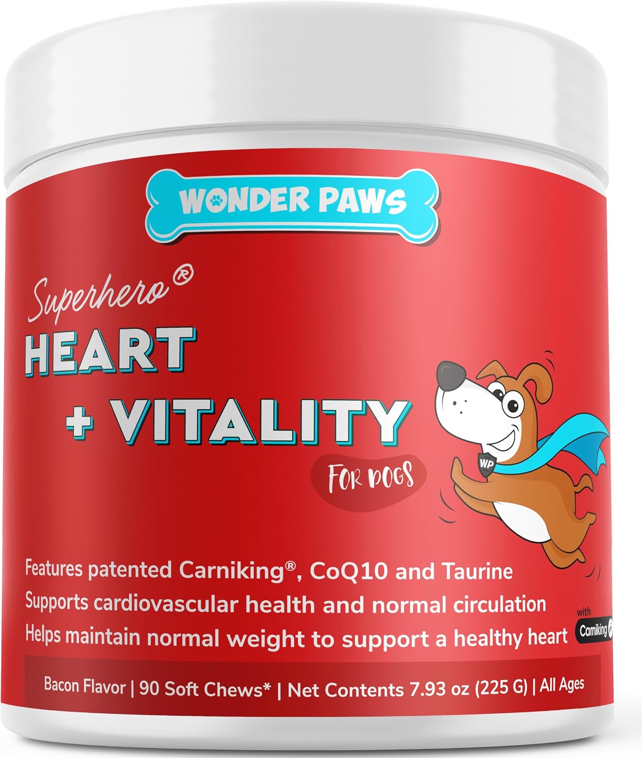 Wonder Paws Cardio Support for Dogs – Cardiovascular Chews Heart Health, Circulation, Energy & Weight Management - with L-Carnitine, Hawthorn Berry