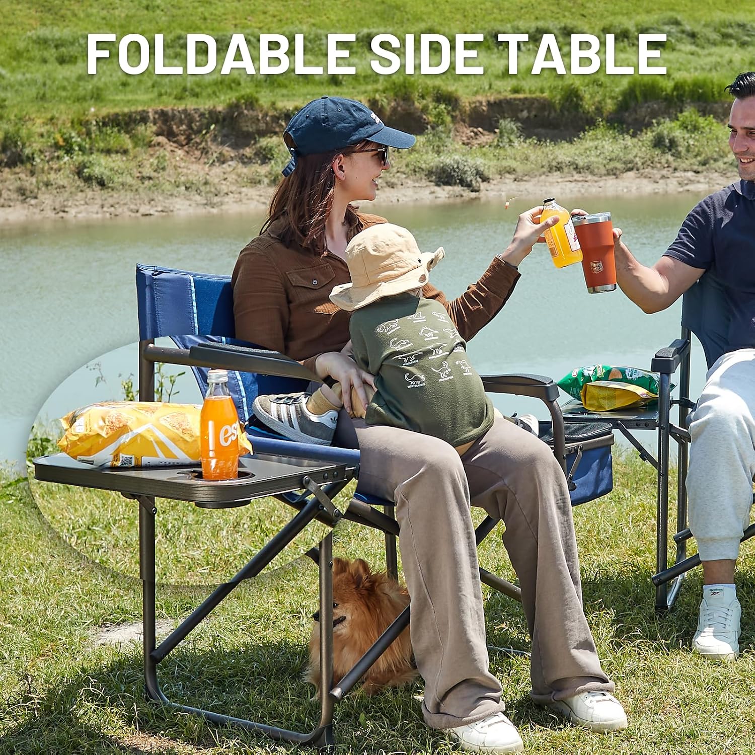 Timber Ridge XXL Oversized Directors Chair 600lbs - Heavy Duty Camping Chair with Cooler Bag & Table, Portable Folding Chair with Wide Seat for Tailgating, Patio, Outdoor - Grey