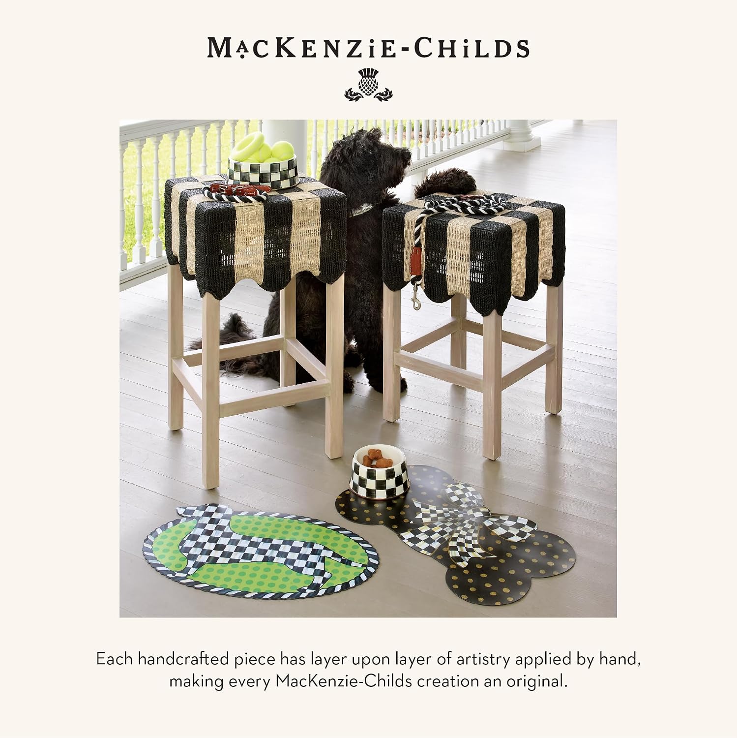 MACKENZIE-CHILDS Pup Placemat, Black-and-White Courtly Bow