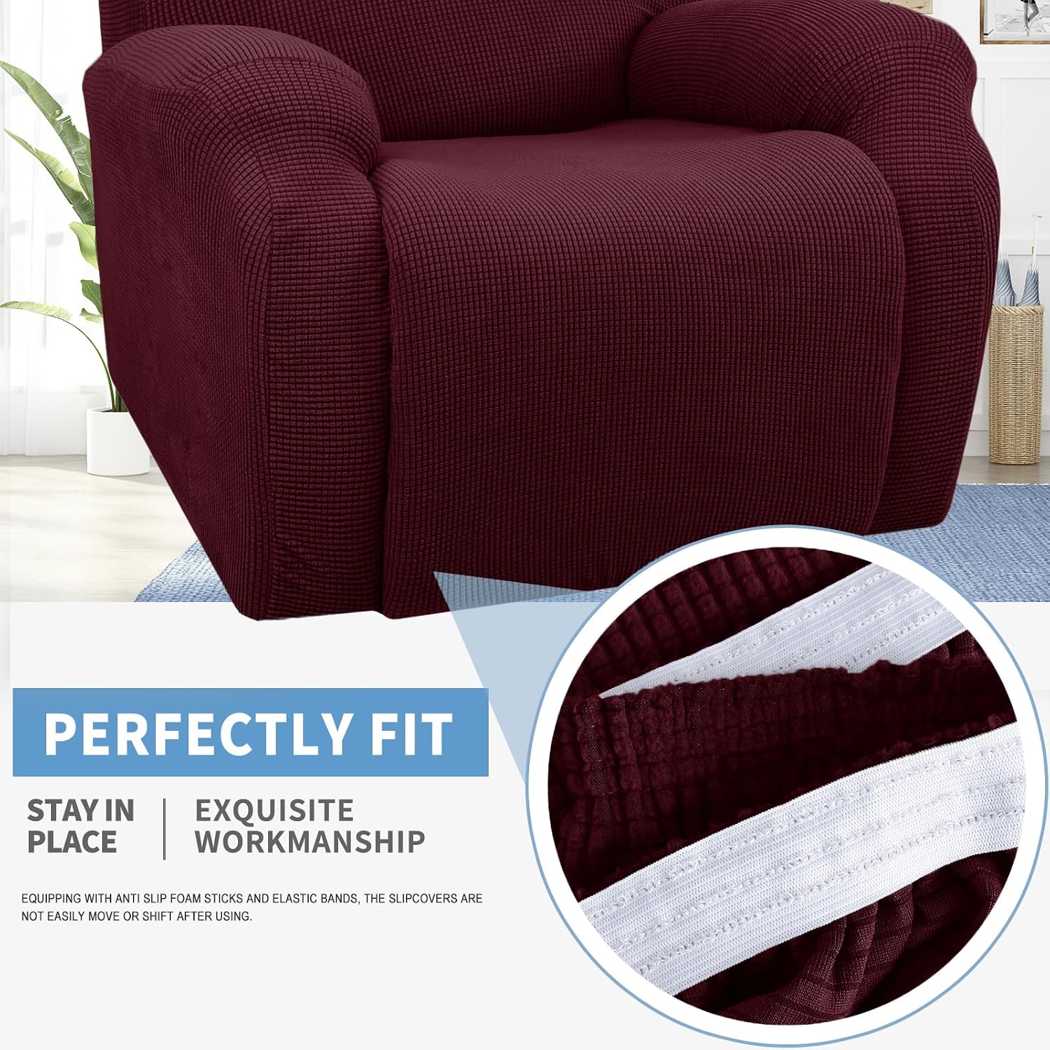 JIVINER Super Stretch Recliner Chair Covers 4 Pieces Sofa Slipcover for Reclining Chair Spandex Soft Recliner Slipcover with Pockets Recliner