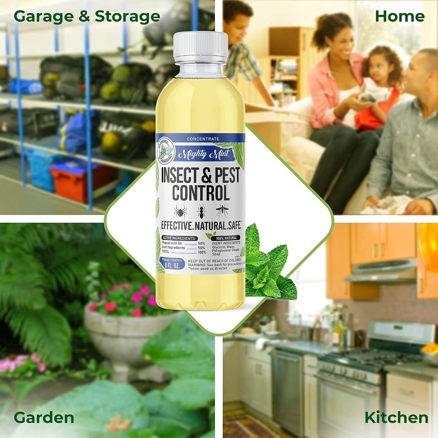 Mighty Mint Peppermint Oil Insect Repellent Spray, 16 oz | Natural Indoor & Outdoor Bug Control for Spiders, Ants, Roaches, Plant-Based, Extra-Strong Formula with Microfiber Cloth
