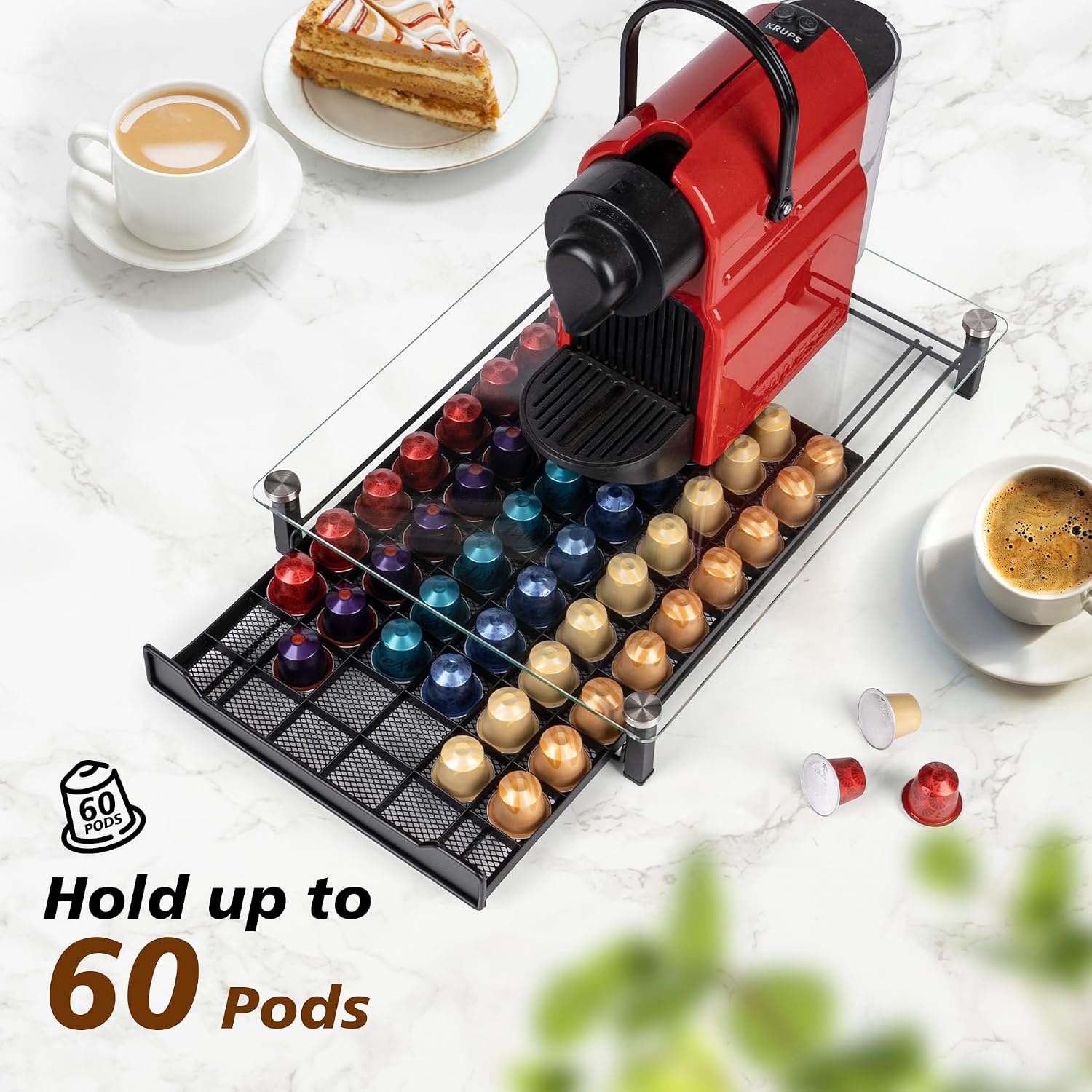 RECAPS Coffee Pod Holder Storage Small Pod Drawer Pods Holder | Compatible with Nespresso Original Line Coffee Pods Kitchen Organizer Holds 60