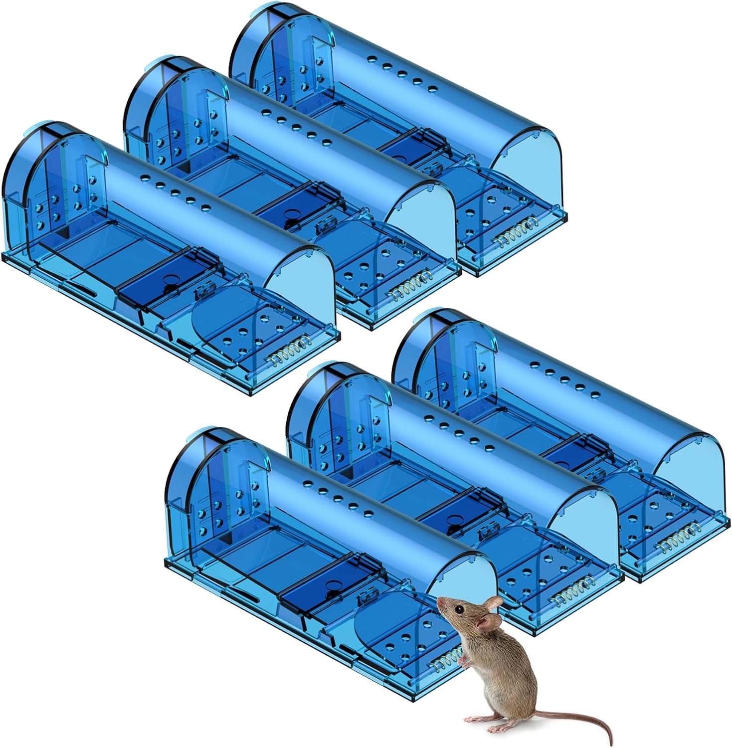 Humane Mouse Trap Reusable! [2-Pack] - Catch and Release No-Kill Rodent Traps for Indoors & Outdoors - Safe for Children & Pets - Reusable Mouse Catcher for Kitchen, Pantry & Garage Blinc (Blue)