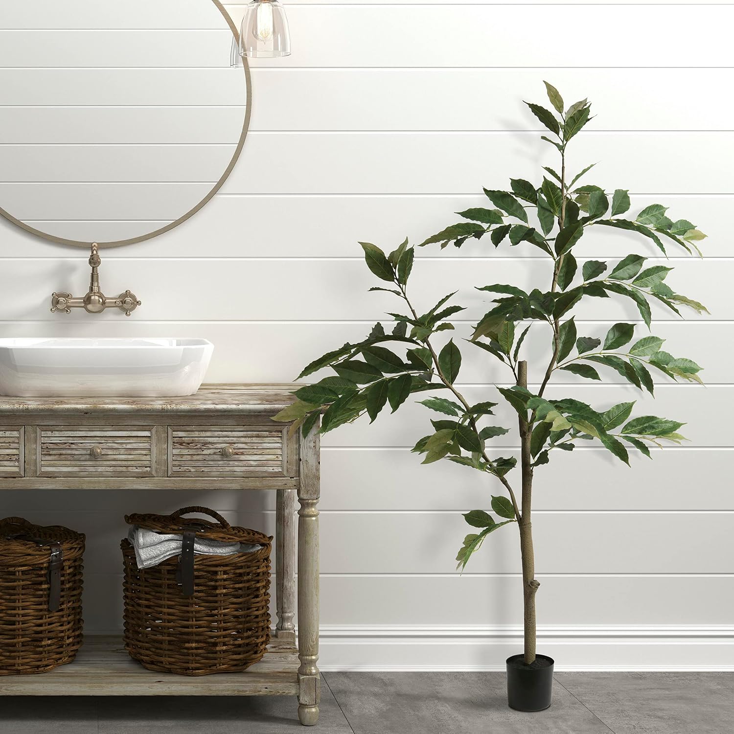 Vickerman 7' Realistic Potted Artificial Green Nandina Tree with 356 Leaves - Large Faux Indoor Tree for Artificial Plants and Fake Plants - Maintenance Free