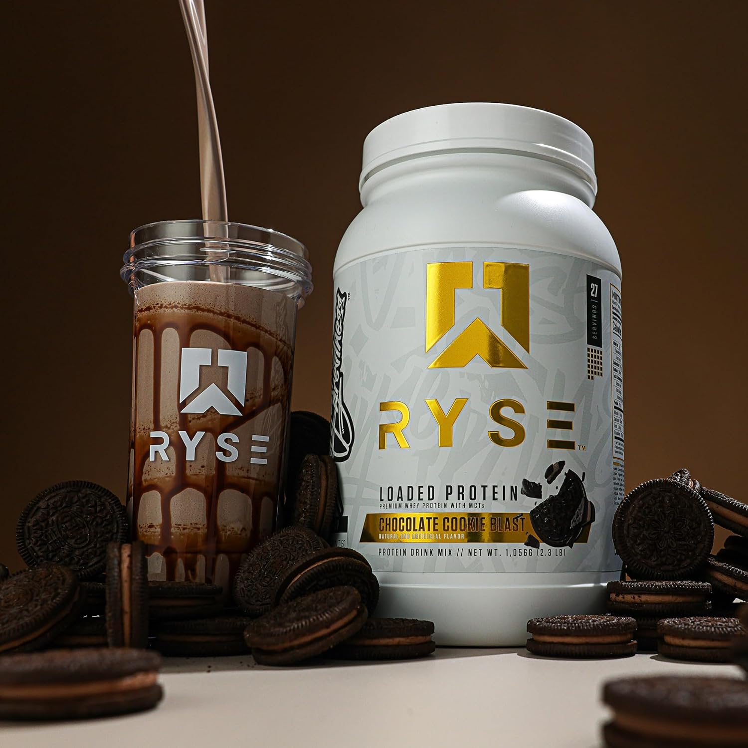 RYSE Loaded Protein Powder - Peanut Butter Cup - 25g Whey Protein Isolate & Concentrate with Prebiotic Fiber & MCTs - Low Carb, Low Sugar