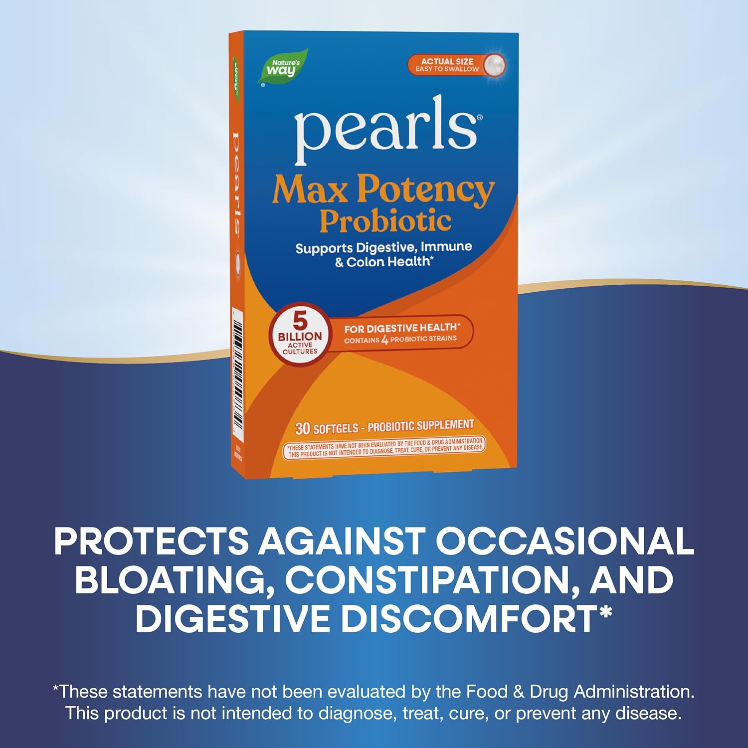 Nature's Way Probiotic Pearls Max Potency Softgels, 5 Billion CFU, 30 ct | Daily Probiotic for Women and Men, Supports Digestive, Immune