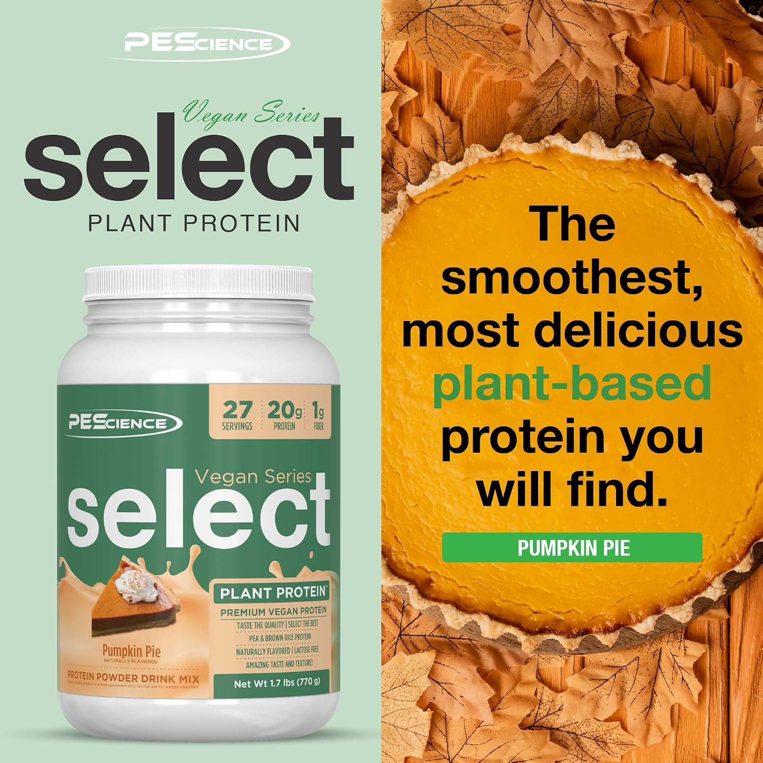 PEScience Select Vegan Protein Powder, Peanut Butter Delight, 27 Servings | Plant Based Protein Powder, Pea and Brown Rice Blend, Dairy Free, Lactose Free, Gluten Free