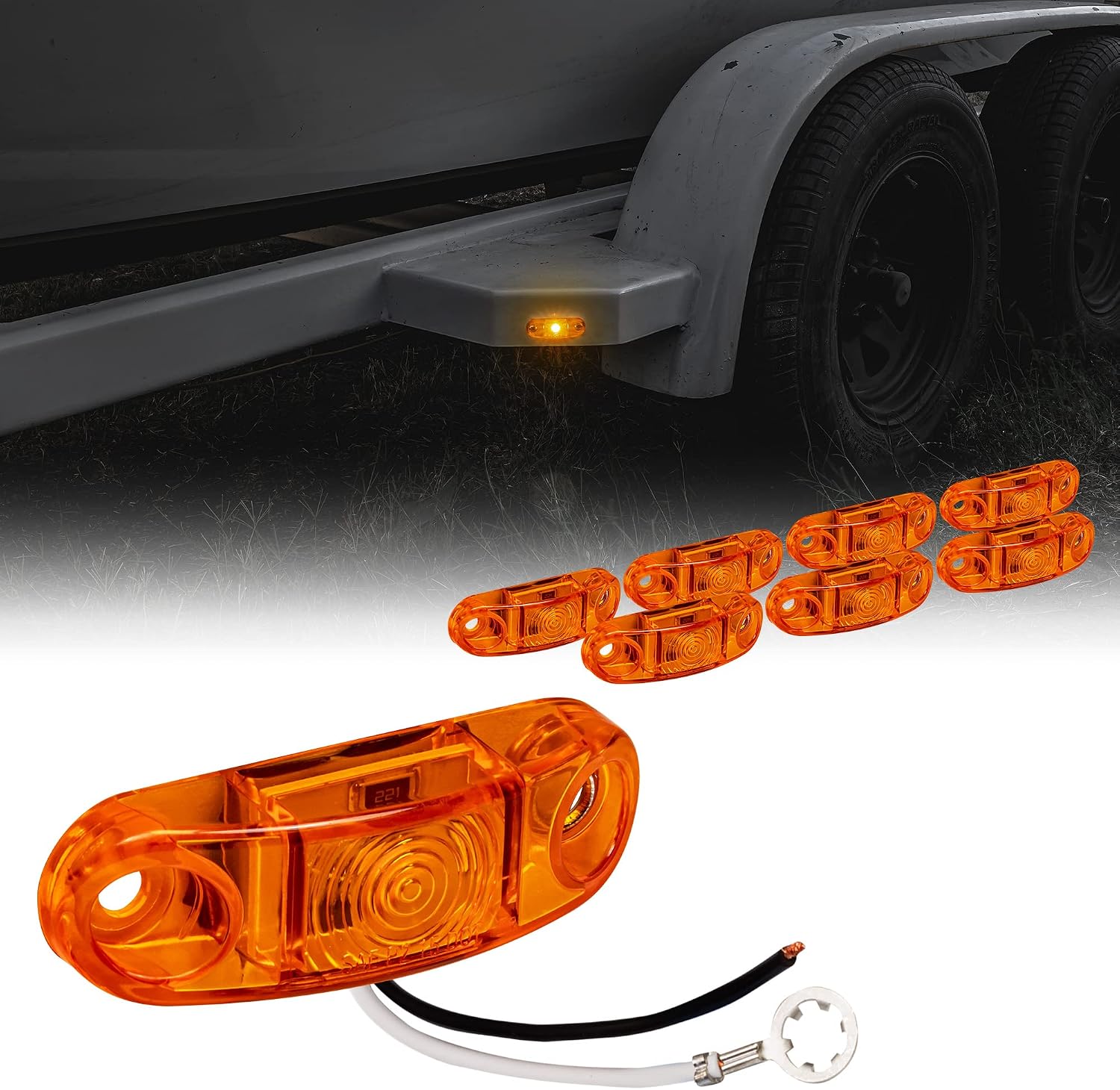 TRUE MODS 2pc 2.5" Amber Oval LED Trailer Marker Lights for Boat Trailer RV