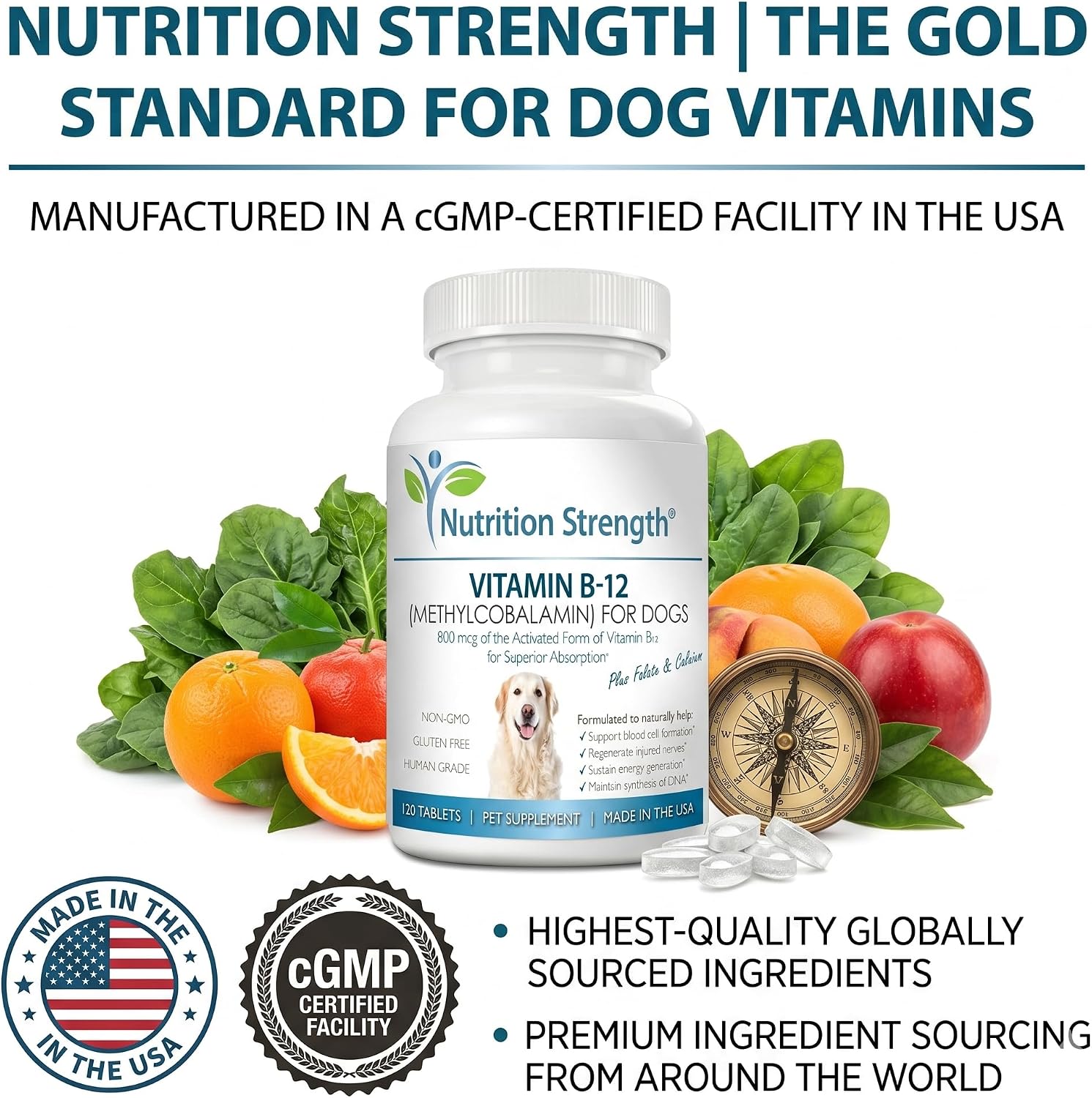 Vitamin B12 for Dogs Plus Folate & Calcium, Support the Nervous System & Blood Cell Formation