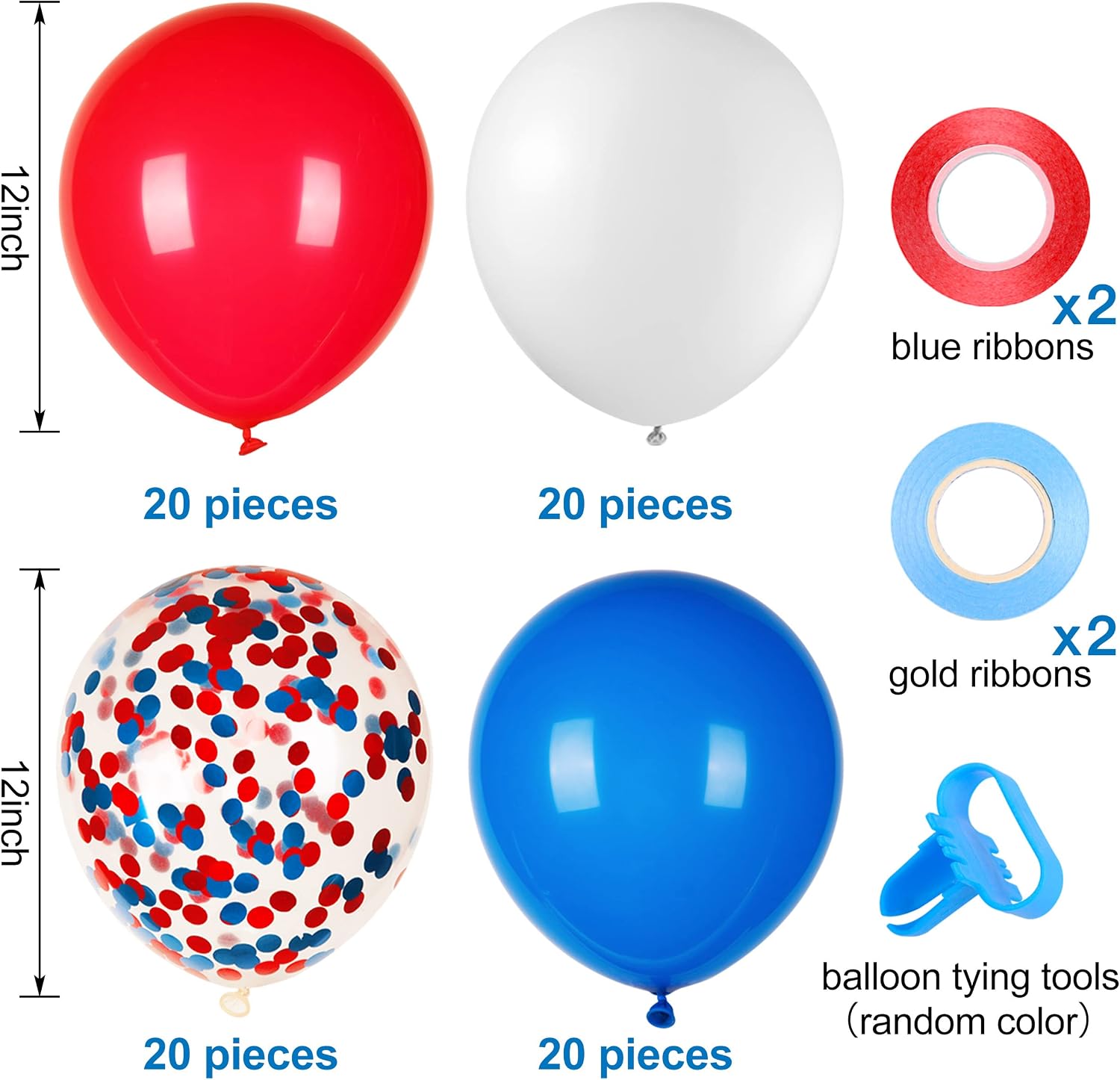 JOYYPOP 80 PCS Red White Blue Balloons 12 in with Confetti for 4th of July