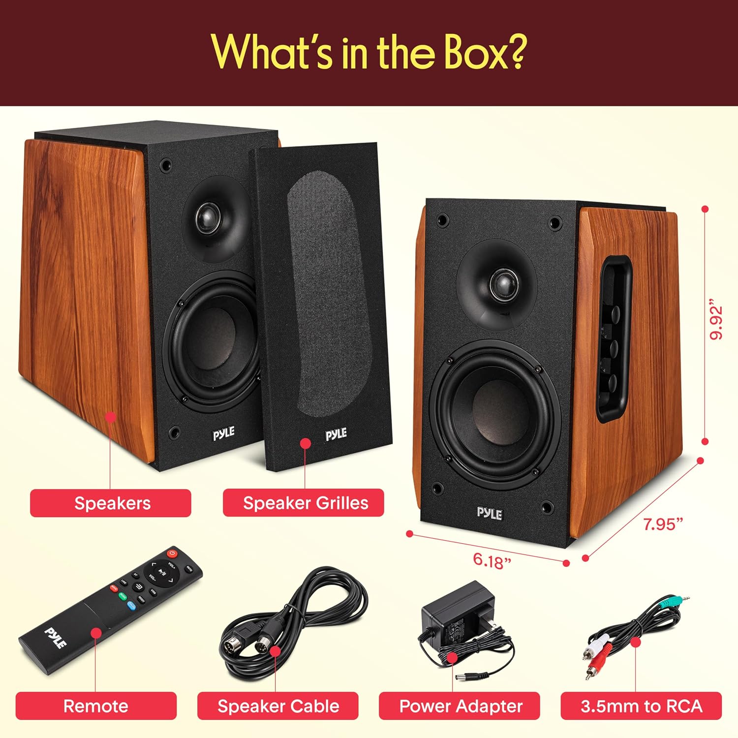 Pyle Powered Bookshelf Speaker System with Bluetooth, 80W Active Stereo Speakers, Bass Reflex Natural Wood Cabinet, Hi Def ARC, Optical, Coax, Subwoofer Out, for Entertainment, Studio (Pair)