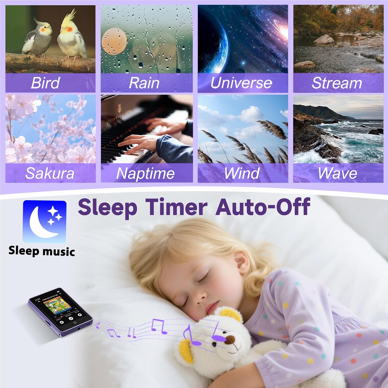32GB MP3 Player with Bluetooth 5.3 Auto Reconnect, Zinc Alloy Frame | Built-in Speaker & White Noise, 2.8" Touchscreen, 48H Battery, Resume Playback
