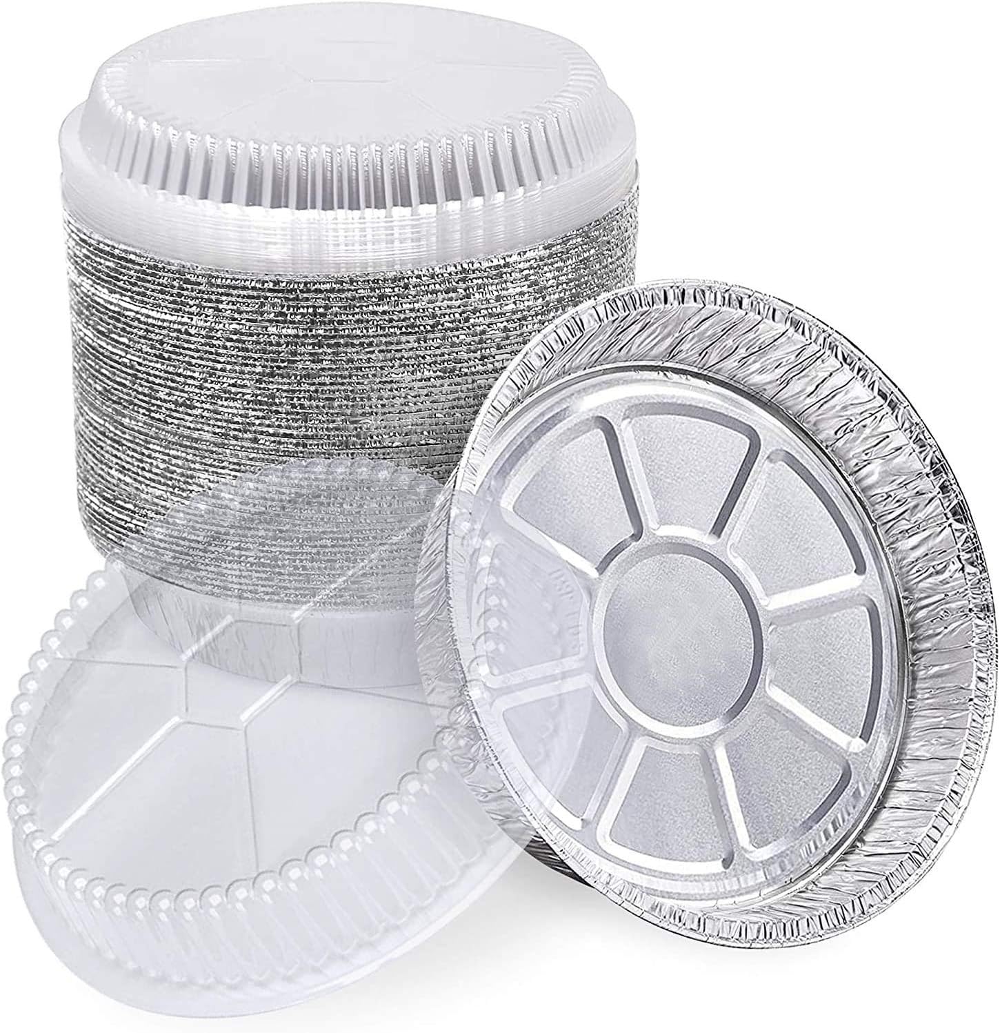 14 Round Aluminum Pans with Dome Lid, 9 Inch Heavy Duty Tin Foil Pans, Perfect for Reheating, Baking, Roasting, Meal Prep, To-Go Containers