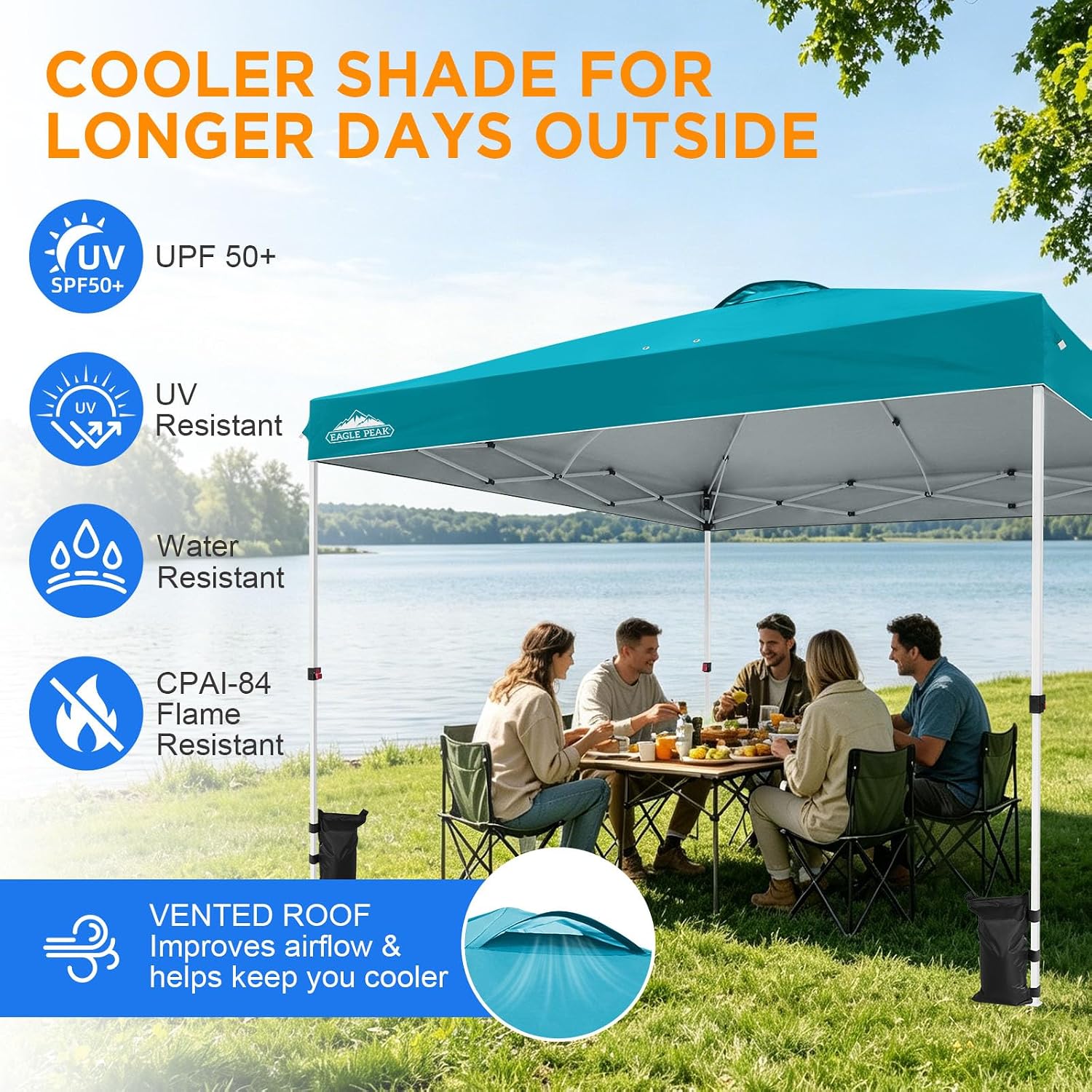 EAGLE PEAK 10x10 Pop Up Canopy Tent Easy Up Canopy Outdoor, White | Patented PeakPush™ Center Lock, 1 Person Setup Portable Pop Up Tent, Beach, Markets, Camping Sport Events, Wheeled Carry Bag